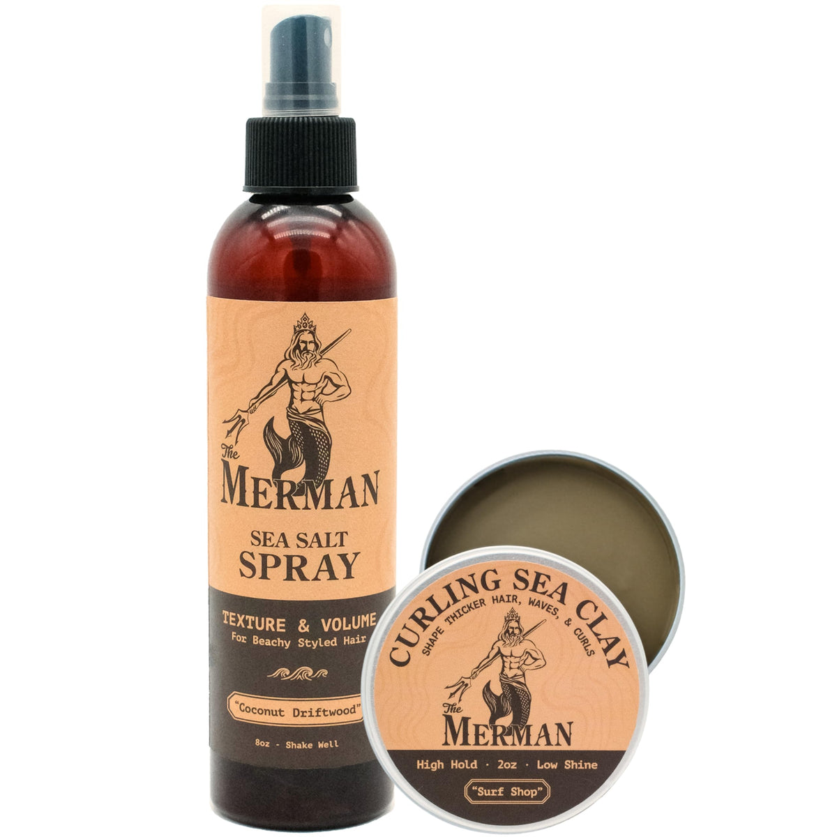 The Merman Sea Salt Spray & Curling Sea Clay Bundle, All-Day Hold, 8oz, 2oz
