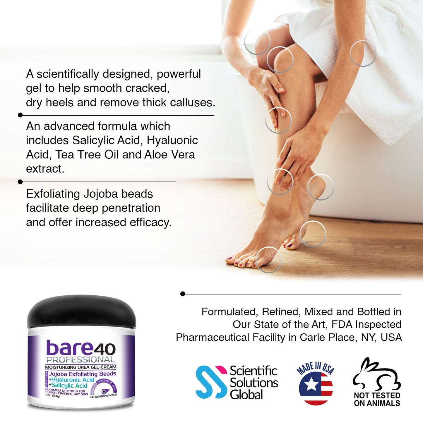 BARE 40 PRO 40% Urea Gel with 2% Salicylic Acid, Hyaluronic Acid, Tea Tree Oil & Aloe Vera - Exfoliating & Hydrating Foot and Body Gel for Dry, Rough Beauty & Personal Care Scientific Solutions Global