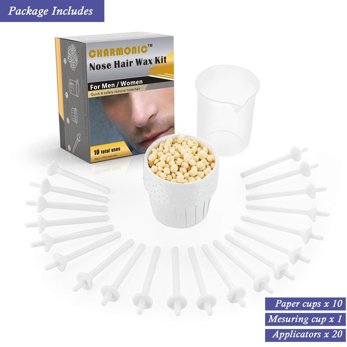 Nose Wax Kit, Nose Hair Wax Kit with 20 Applicators, Quick & Painless Nose Waxing Kit for Men and Women, Nose Hair Remover Kits Used 10 Times Usage Beauty and Personal Care Charmonic