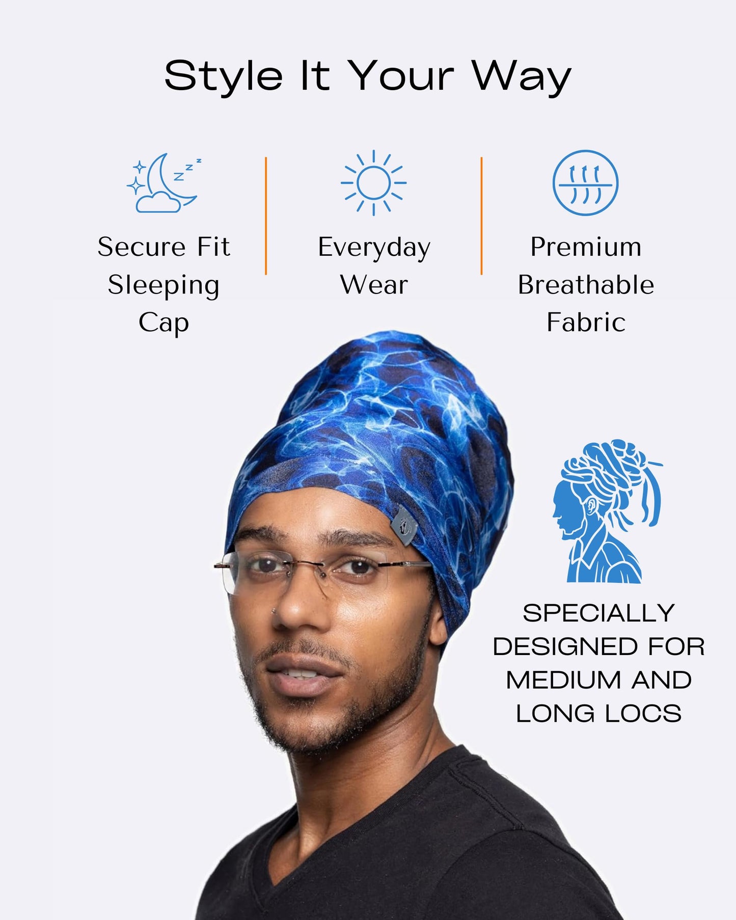 Fairy Black Mother Dreadlocks Locs Bonnet Cap for Men and Women(Blulights, Medium) Beauty and Personal Care My Fairy Black Mother