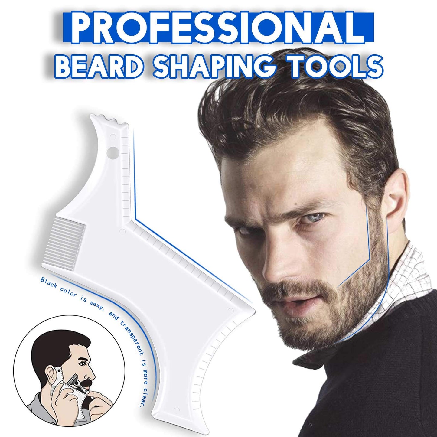 Beard Shaping Tool Trimmers for Men, Kucheed Beard Shaper with Inbuilt Comb Cool Care Black Transparent, Beard & Mustache Trimmers Cut Buddy Beard Beauty and Personal Care Kucheed