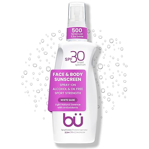 BU SPF 30 Sunscreen Spray for Face and Body, Non Aerosol Spray, Ultrafine WOWmist, TSA Travel Size Sunscreen, Clear, Non Greasy, Water Resistant Beauty & Personal Care bü