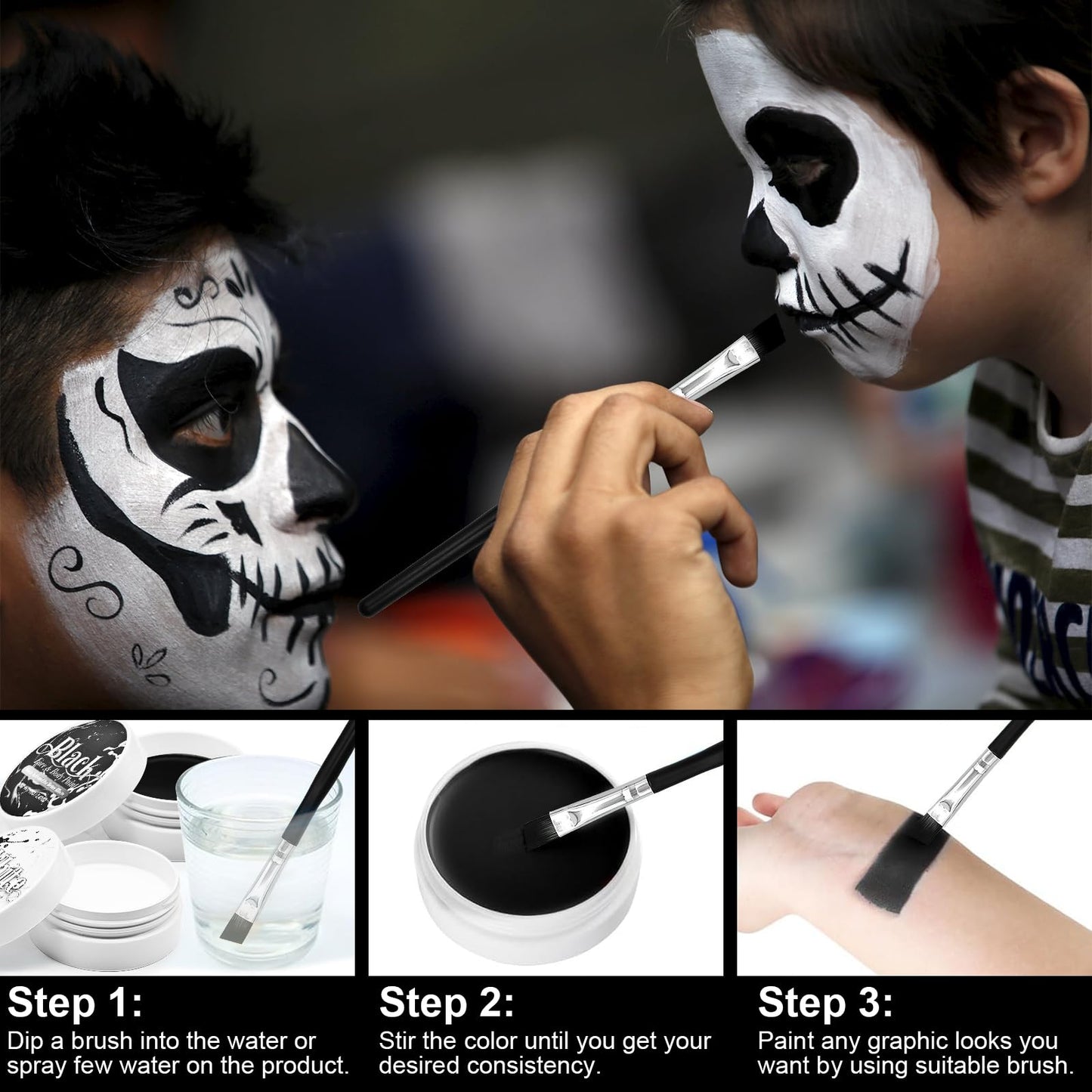 Black and White Face Paint Set - 2.47 oz Halloween Face Body Paint Skeleton Ghost Skull Cosplay Costume Professional SFX Corpse Special Effects Makeup Beauty & Personal Care Paezm