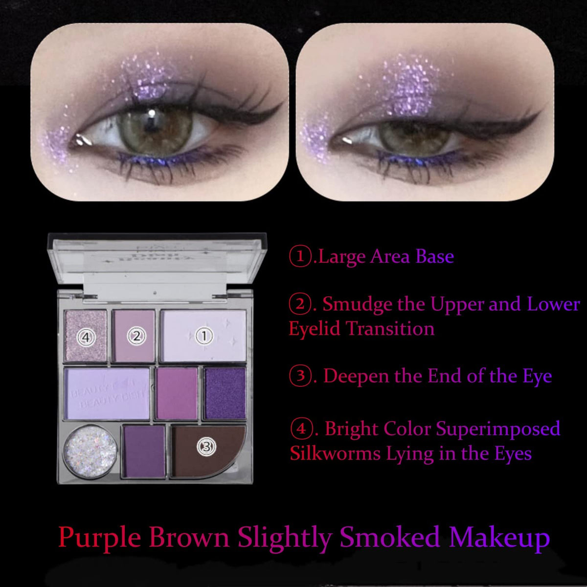 9 Colors Pearlescent Eyeshadow Palette, Purple Smoky Eye Shadow Palette, Matte Shimmer Longwearing Highly Pigmented Reflective Powder Palet Beauty & Personal Care BSMKCL