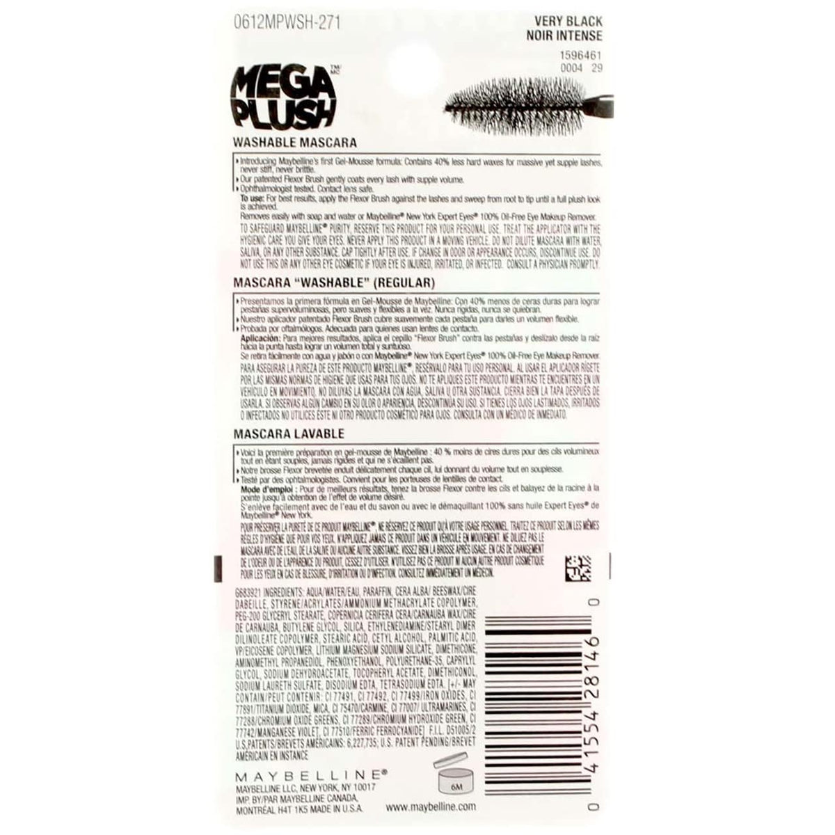 Myb Plush Very Black Masc Size .30 F Maybelline Volum'Express Mega Plush Mascara Very Black