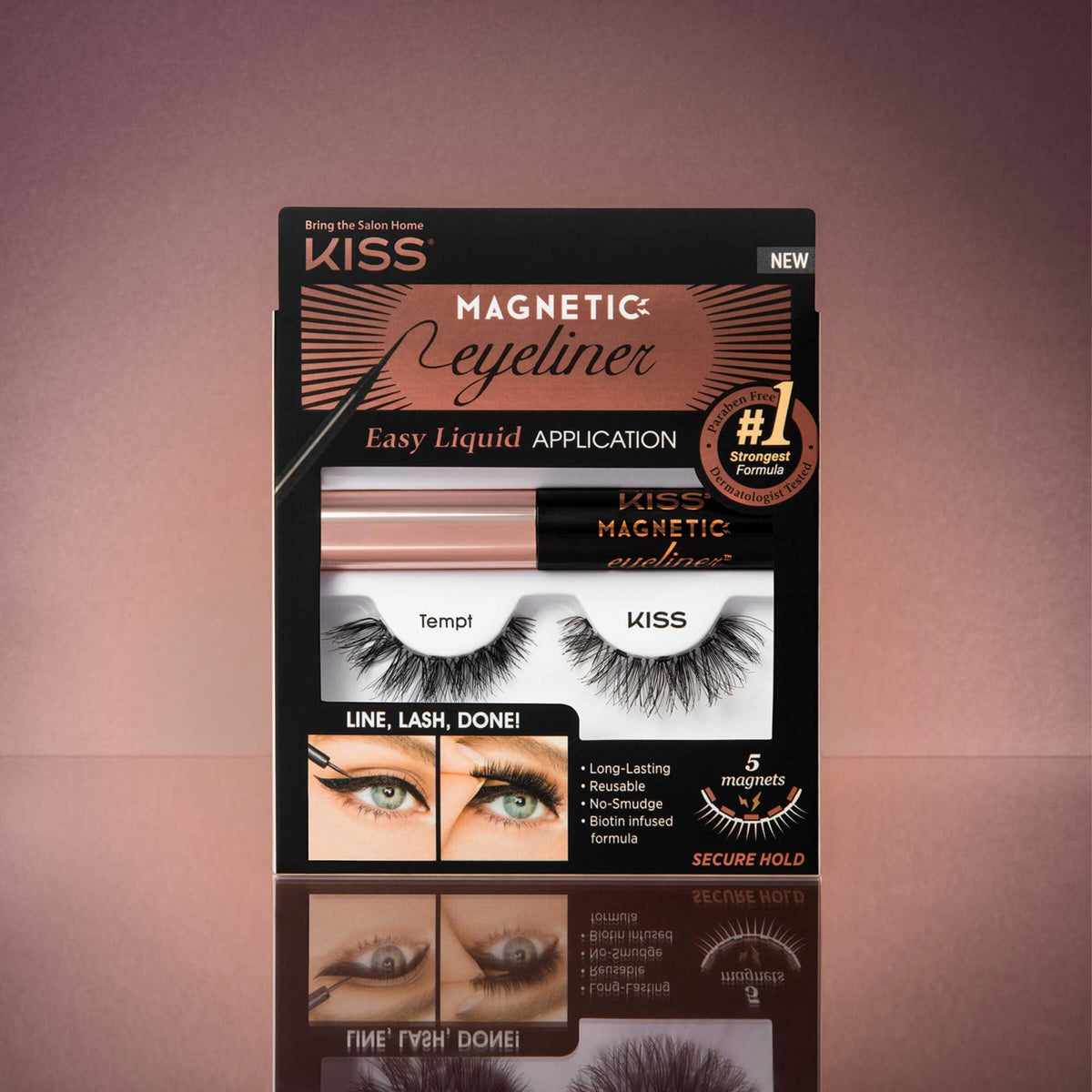 KISS Magnetic False Eyelashes and Eyeliner, ‘Tempt’, 14mm, Easy to Apply, Reusable, No Glue, Flexiband Technology, Precision Felt Tip, Fortified Beauty & Personal Care KISS