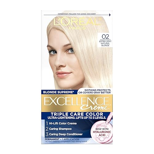 L'Oreal Paris Excellence Crème Permanent Hair Dye, Triple Care Hair Color with Pro-Keratine Complex for 100% Gray Hair Coverage, 02 Extra Light Beauty & Personal Care L'Oreal Paris