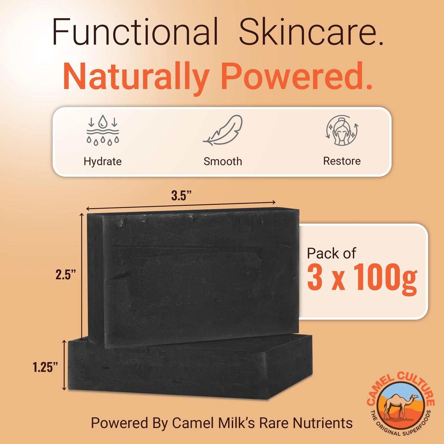 CAMEL CULTURE Charcoal and Patchouli Bar Soap (3 Pack) - Handcrafted, Exfoliating Camel Milk Soap - Nourishing, Nutrient and Vitamin Rich Men's Body Beauty & Personal Care CAMEL CULTURE