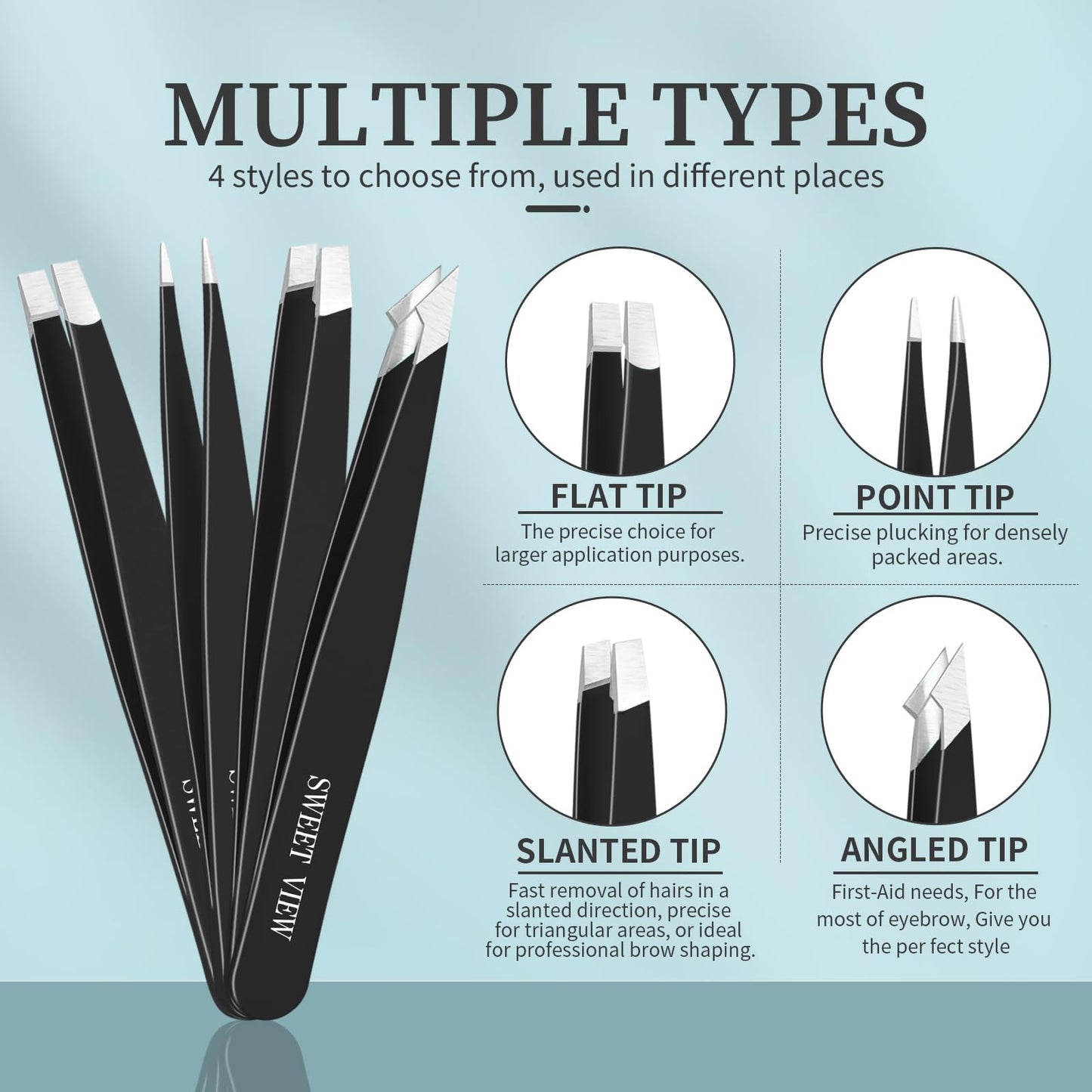 SWEET VIEW 7pcs Eyebrow Tweezers Kit for Women Precision Plucker with Brow Scissors & Razor & Spoolie for Facial, Chin, Brow, Splinter and Ingrown Beauty and Personal Care SWEET VIEW