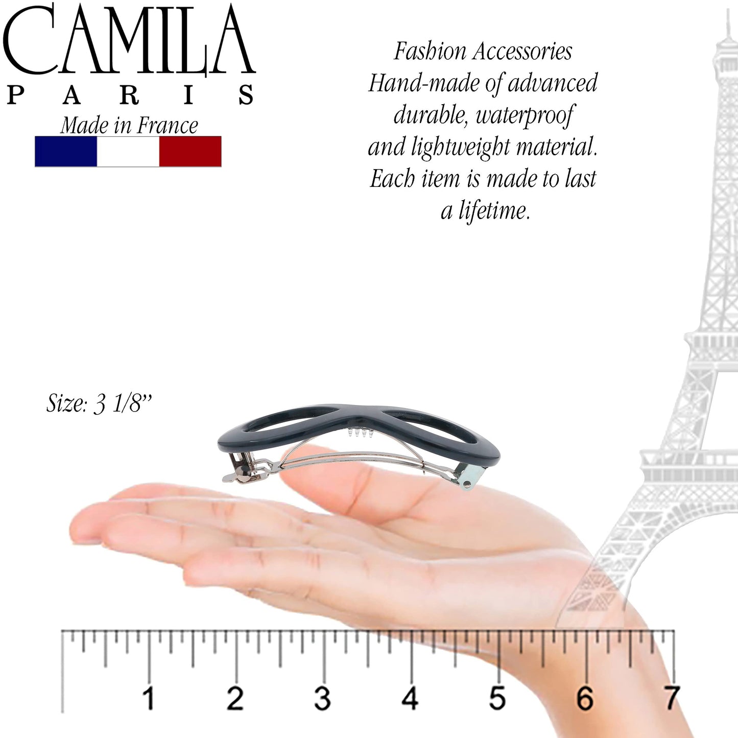 Camila Paris CP3275 French Hair Barrette Clip for Girls, Handmade, Blue, Strong Hold Grip Hair Clips for Women, No Slip and Durable Styling Girls Hair Beauty & Personal Care Camila