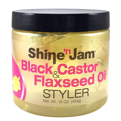 AmPro Shine-n-Jam Castor Oil and Flaxseed Gel - Nourishes Tresses and Adds Shine - Infused With Vitamin E to Condition All Hair Textures - Strengthens Beauty & Personal Care AmPro