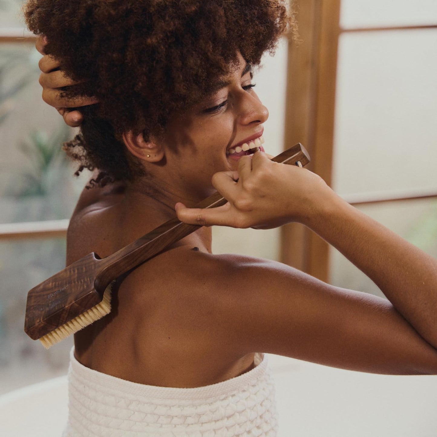 KOSMU Luxury Natural Walnut Wood Boar Bristle Body Brush - Exfoliating & Detoxifying for All Skin Type - Sweeps Away Dead Skin Cells for Luminous Beauty and Personal Care KOSMU