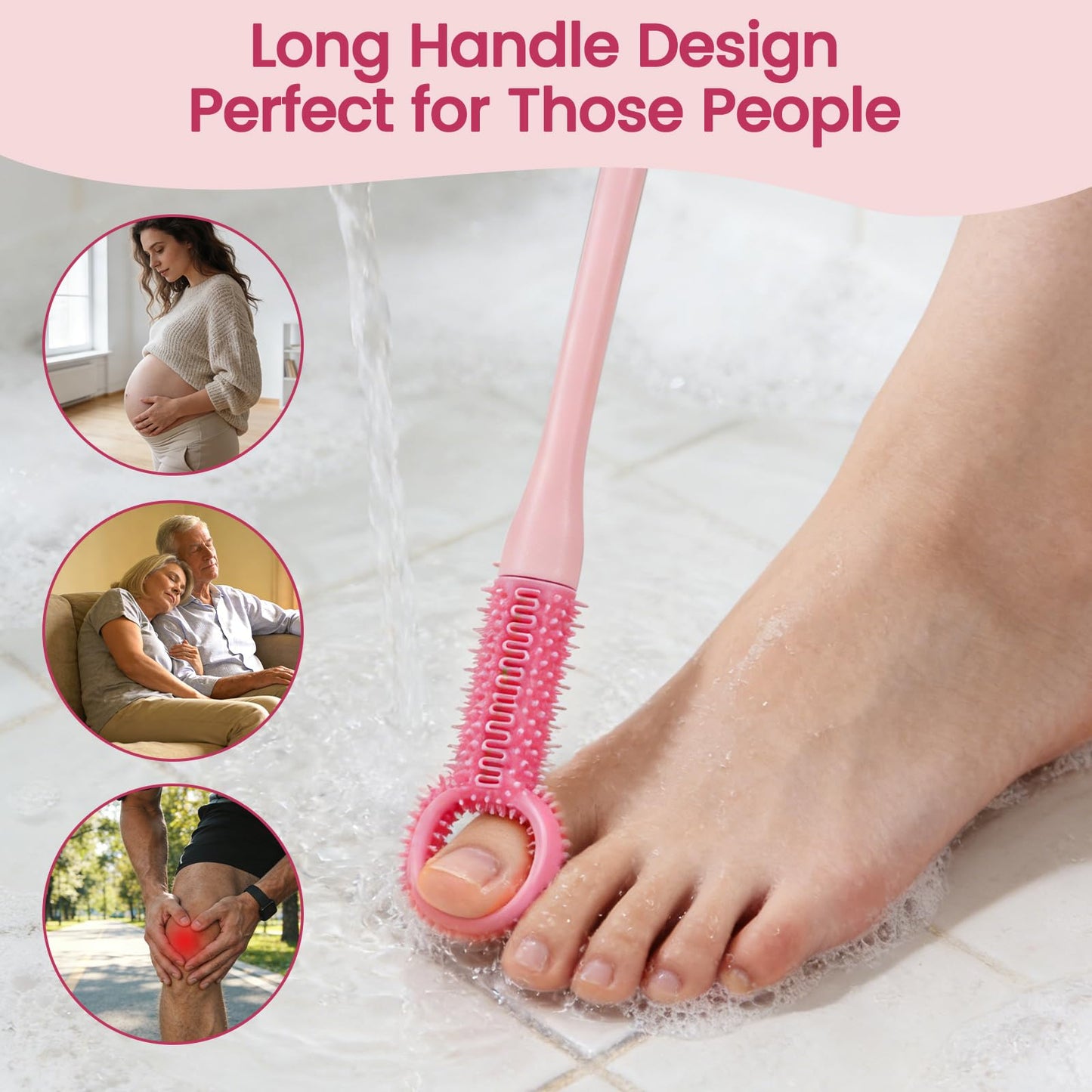2 pcs Easy-Reach deep Cleaning Foot Brush,Deep Cleaning Foot Brush,Shower Foot Scrubber with 15.7" Long Handle Soft Silicone Cleaning Shower Brush Beauty and Personal Care Xingoaup