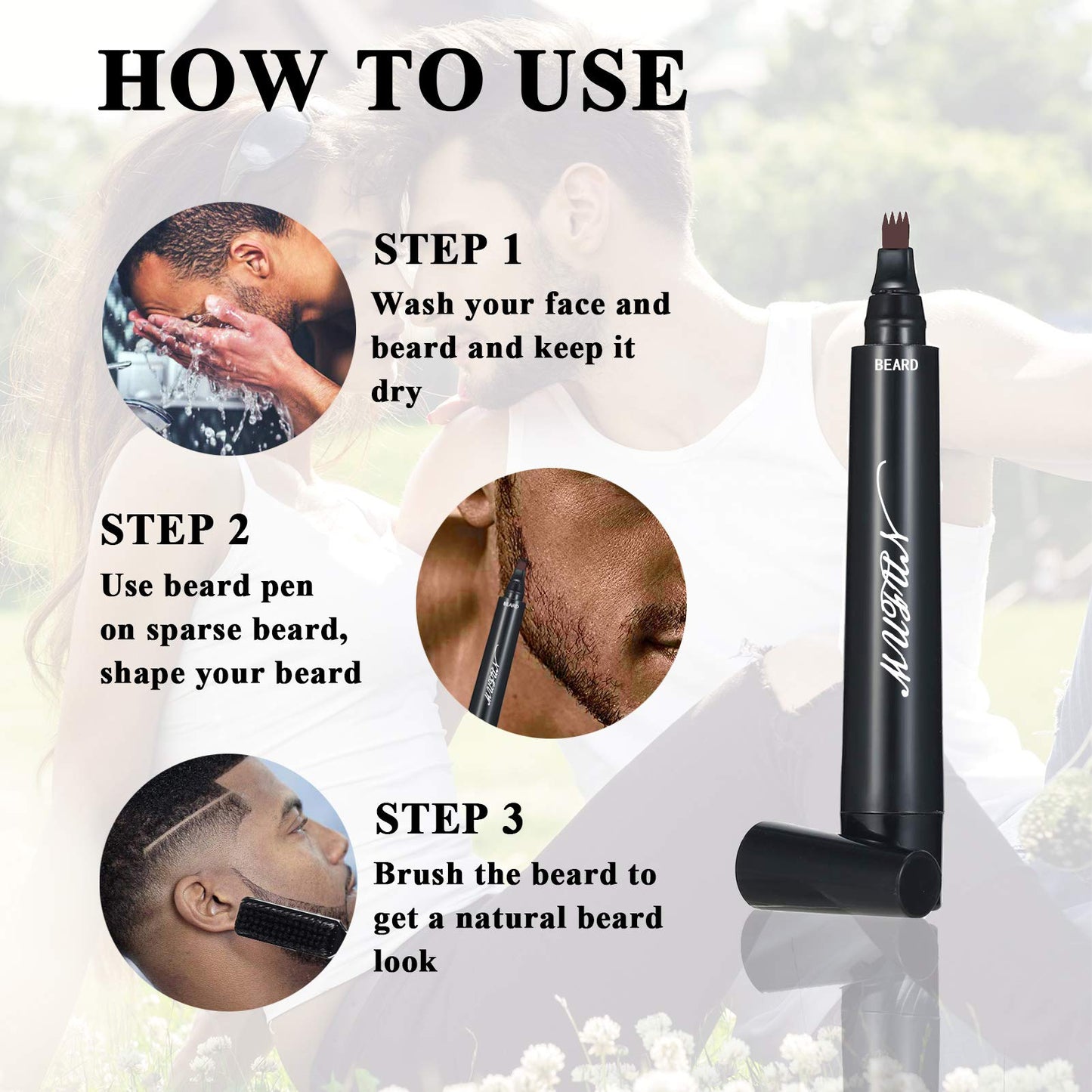 2PCS Beard Pencil Filler for Men - Sweat Proof, Water Resistance, Long Lasting & Natural Finish barber Pencil, Mustache Repair Shape(BROWN) Beauty and Personal Care MUFUN