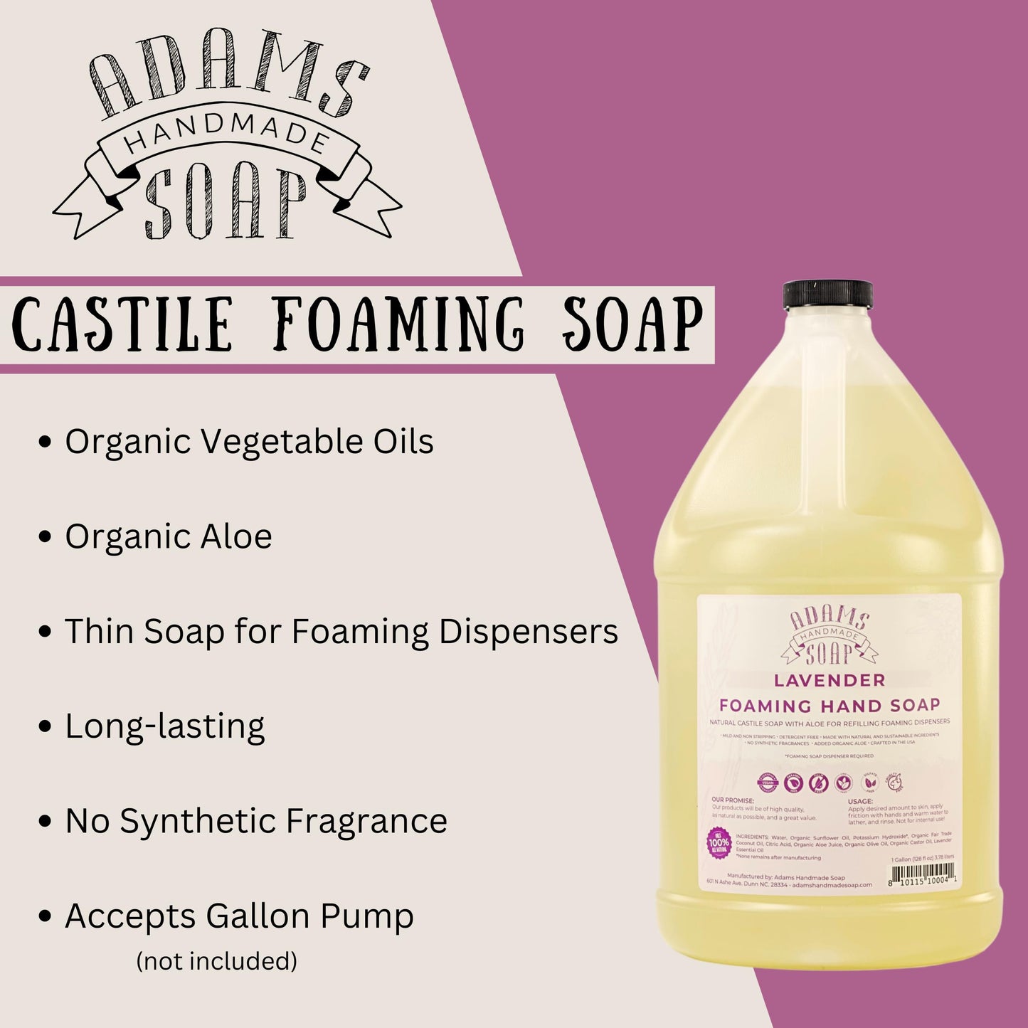 Adams Handmade Soap Liquid Foaming Soap 1 Gal (Lavender, 1 pack) Beauty & Personal Care Adams Handmade Soap