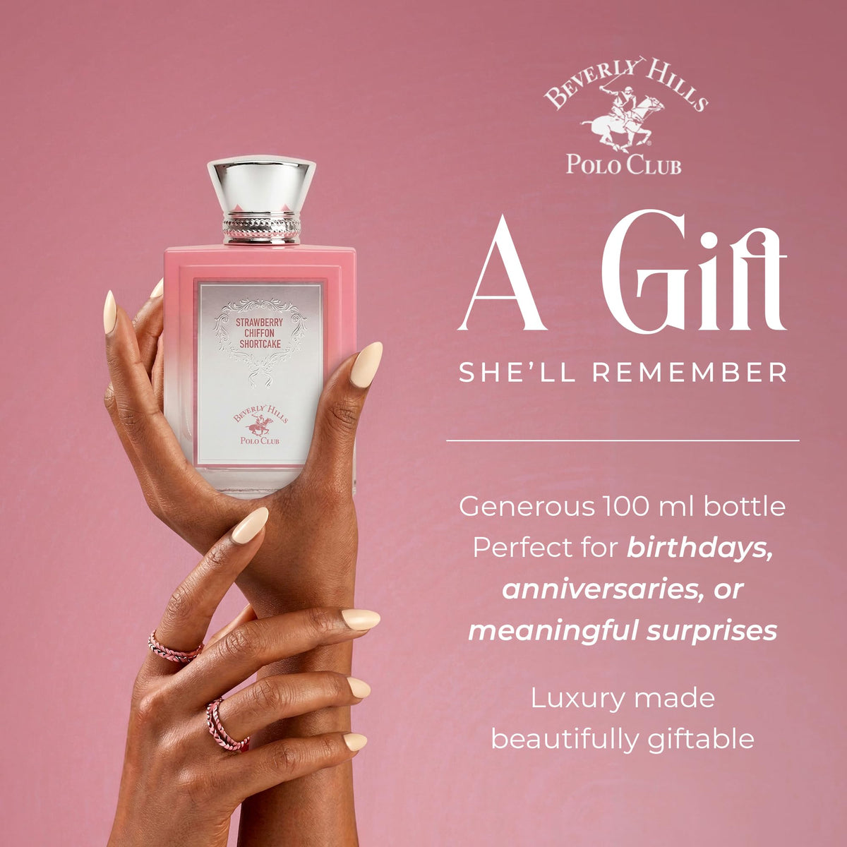 Beverly Hills Polo Club Strawberry Chiffon Shortcake EDP for Women | Luxurious Sweet Fruity Gourmand Fragrance | Long-Lasting Vanilla, Praline