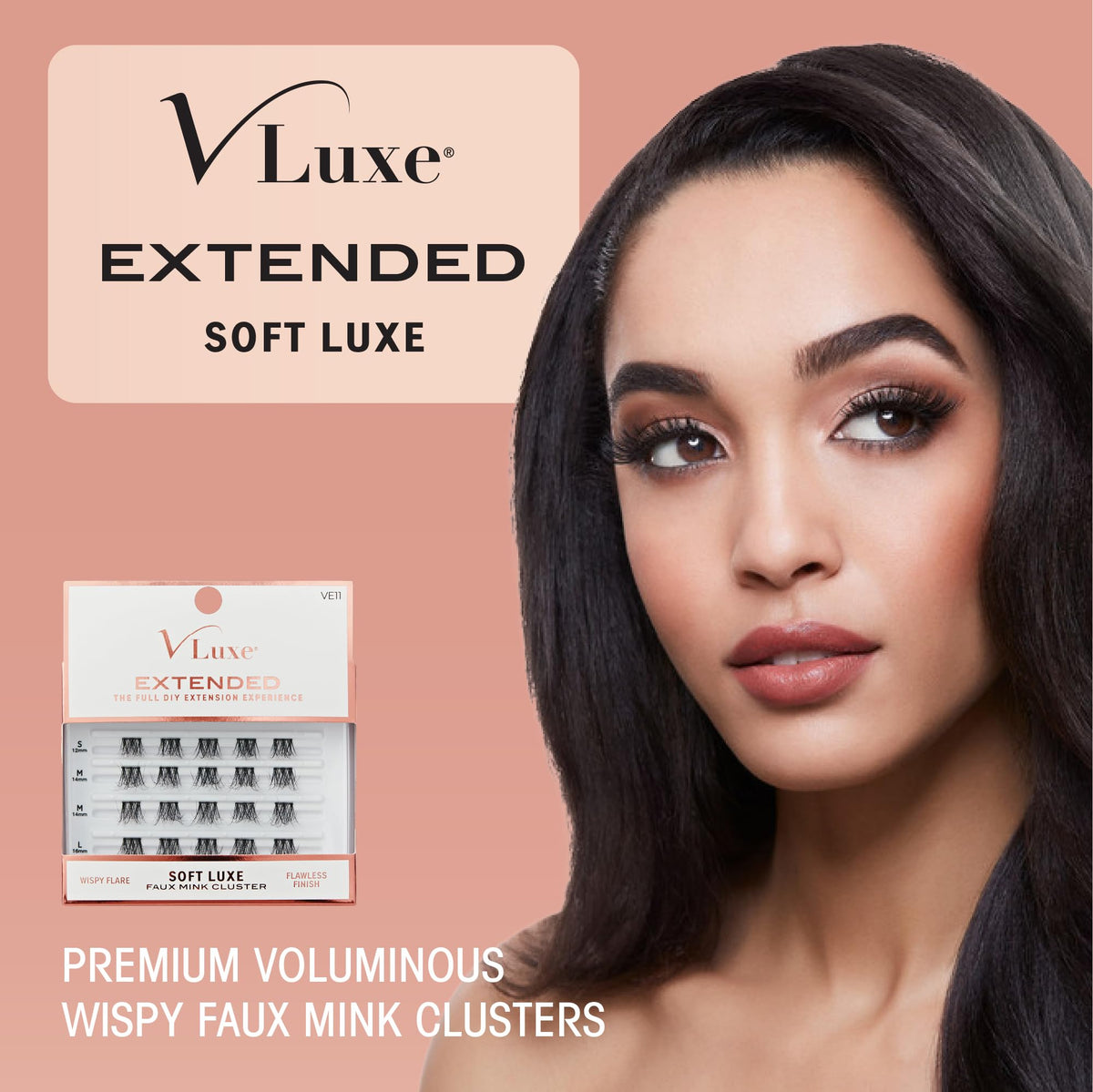 VLuxe Soft Luxe Faux Mink Lash Cluster, 12-16mm Seamless DIY Lash Extensions, Volume & Wispy Fans, Luxurious Soft Fibers, Ultra Comfort False