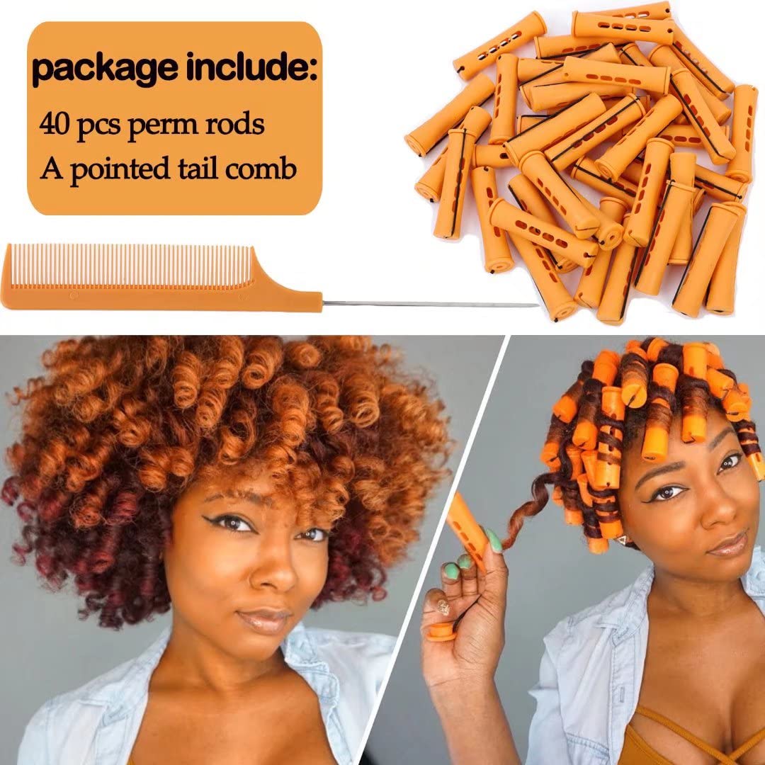 40pcs Cold Wave Perm Rods Set for Women's Long & Short Natural Hair - Plastic Orange Rollers for Curling and DIY Hairdressing Beauty & Personal Care YOROSTAR