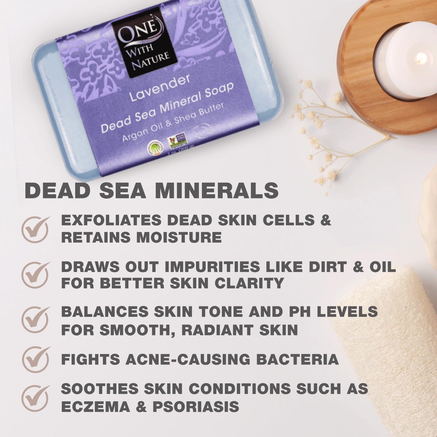 One With Nature Dead Sea Salt Lavender Soap 7oz 3-Pack - Soothing and Exfoliating Soap Bar with Dead Sea Minerals for Face & Body, for Men & Women Beauty & Personal Care One With Nature