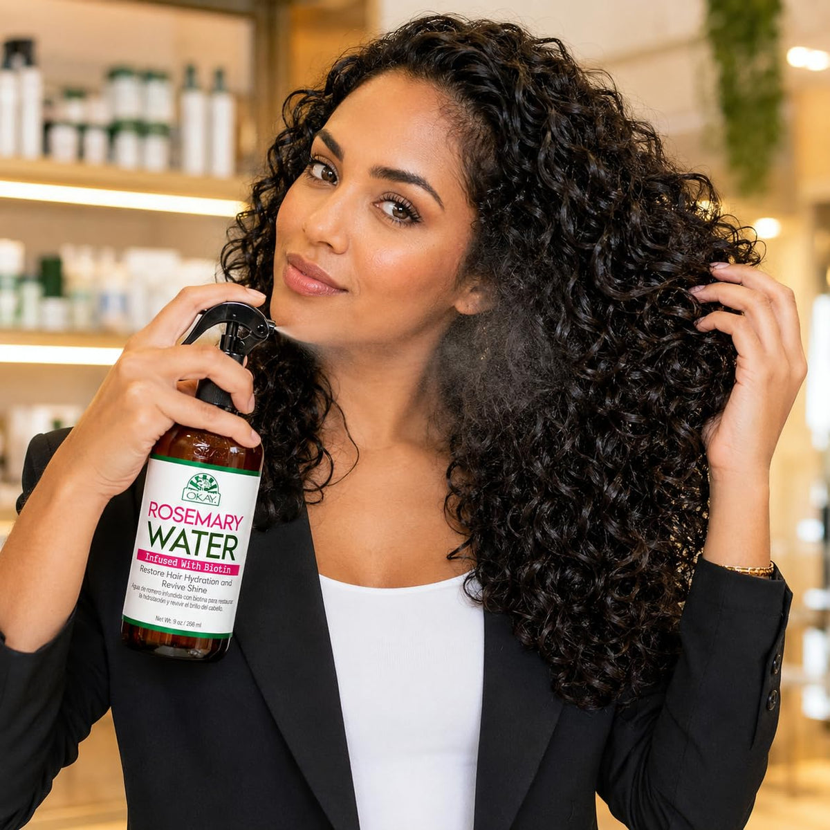 OKAY Rosemary Water with Biotin Spray 9 oz - Hydrating Hair Growth Spray for Stronger, Thicker Hair - Lightweight Scalp Treatment for Dry Hair, Frizz