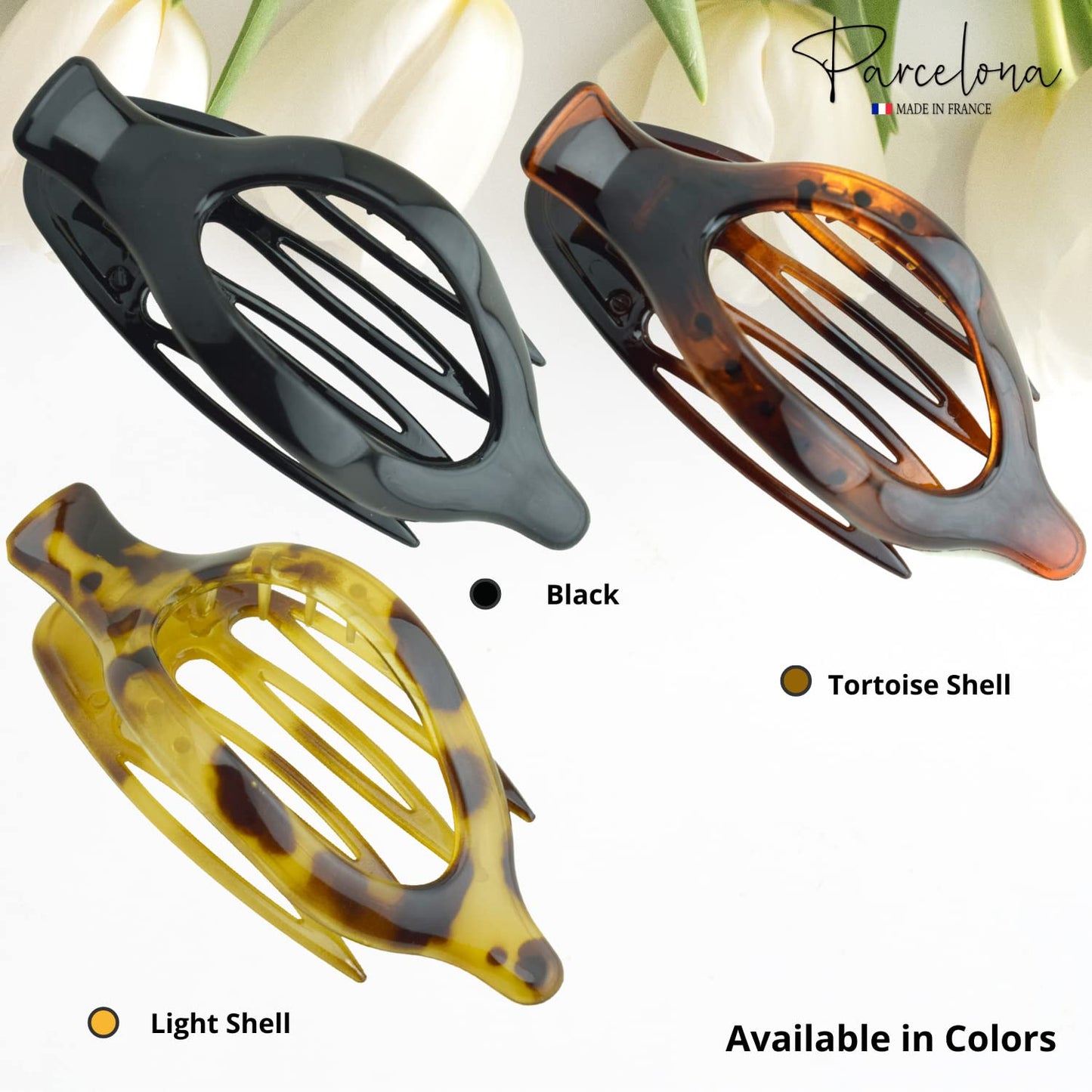 Parcelona French Wide Beak Celluloid Tortoise Shell Girls Side Slide-in Barrette Clip Strong Hold No Slip Grip Claw Hair Clip Clamp Clutcher Fashion Beauty & Personal Care Parcelona