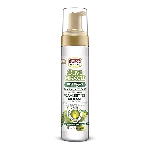 African Pride Olive Miracle Non-Flaking Foam Setting Hair Mousse, Long-Lasting Frizz & Shine Control for Curls, Braids, Weaves, Wigs, Waves & Wraps Beauty & Personal Care African Pride