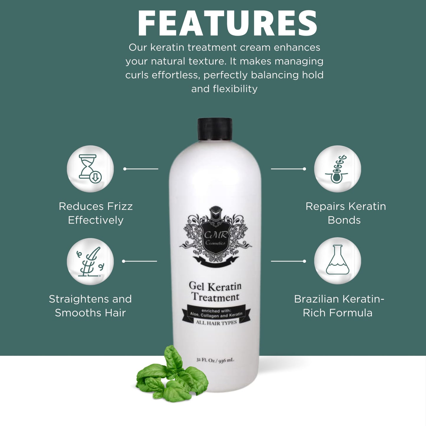 CMR Cosmetics Brazilian Keratin Hair Treatment Gel - Straightening, Smoothing & Repairing Formula, Adds Volume & Gloss, Reduces Frizz, Preserves Beauty & Personal Care CMR Cosmetics