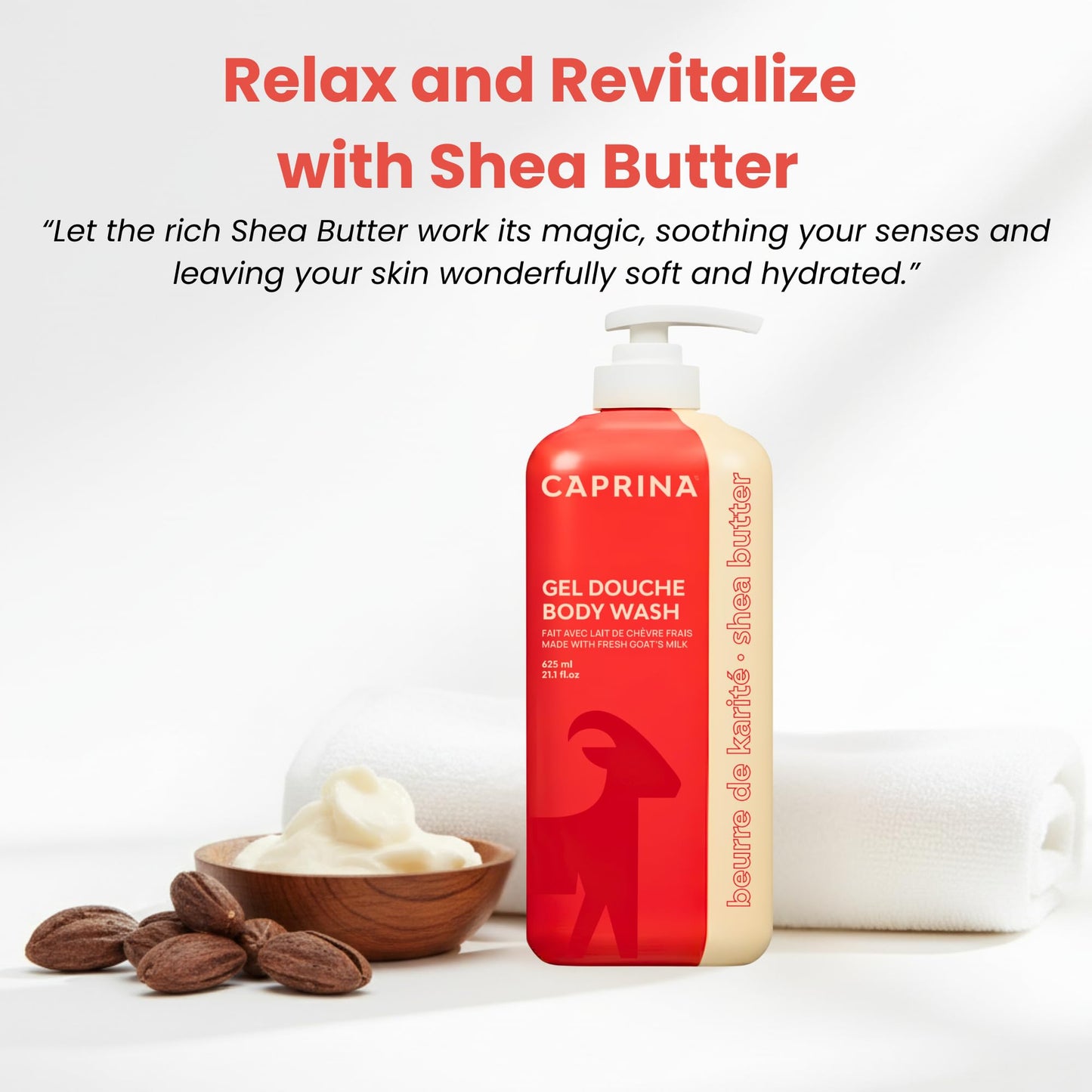 Caprina by Canus Goat Milk Body Wash, SHEA BUTTER, 625 ml (21.1 fl oz), Moisturizing Daily Cleanser, Rich Creamy Lather, Made in Canada Beauty & Personal Care Caprina