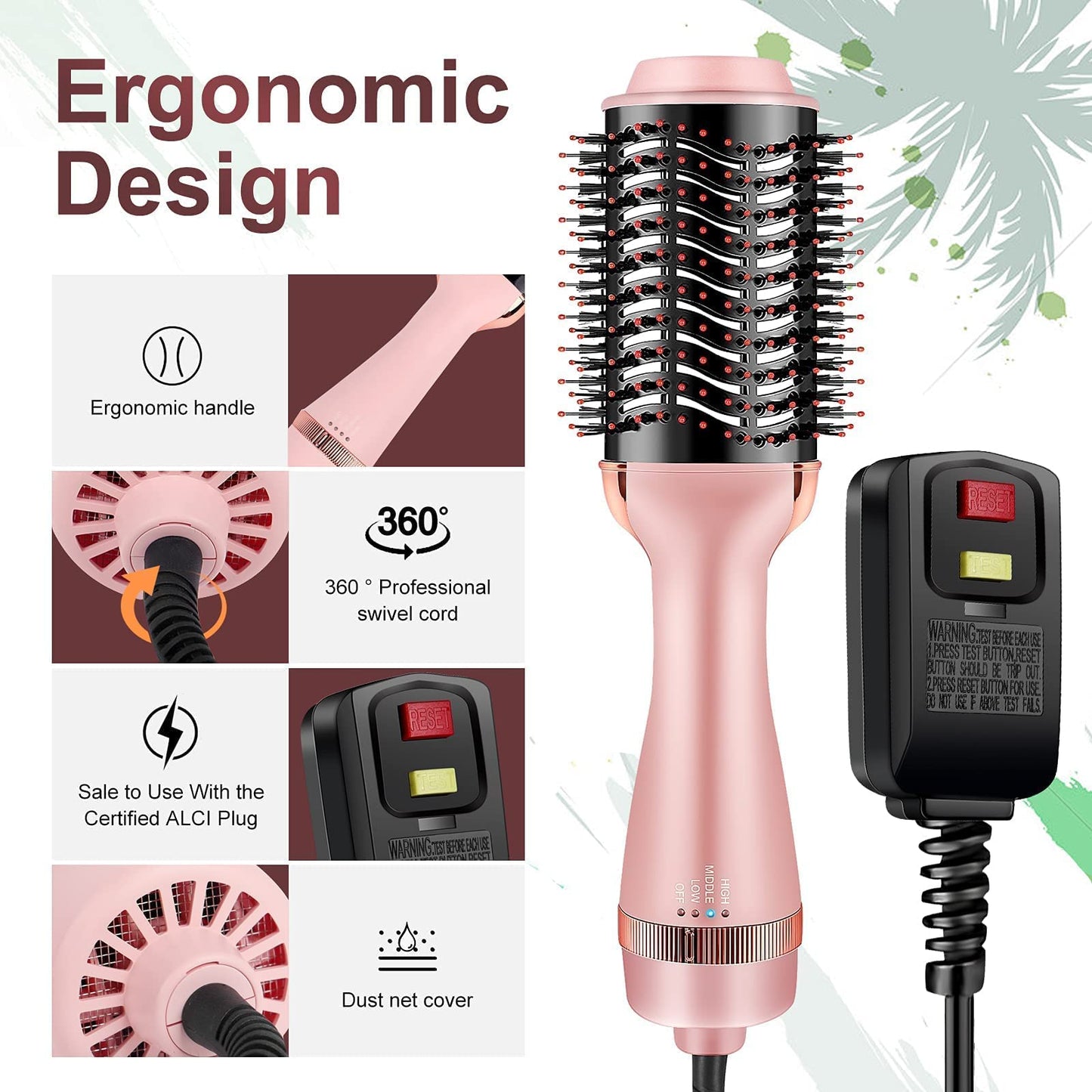Cosermart 4 in 1 Hot Air Brush with Negative Ion Anti-frizz Blowout Brush for Drying, Straightening, Curling, Salon Volumizing Beauty & Personal Care Cosermart