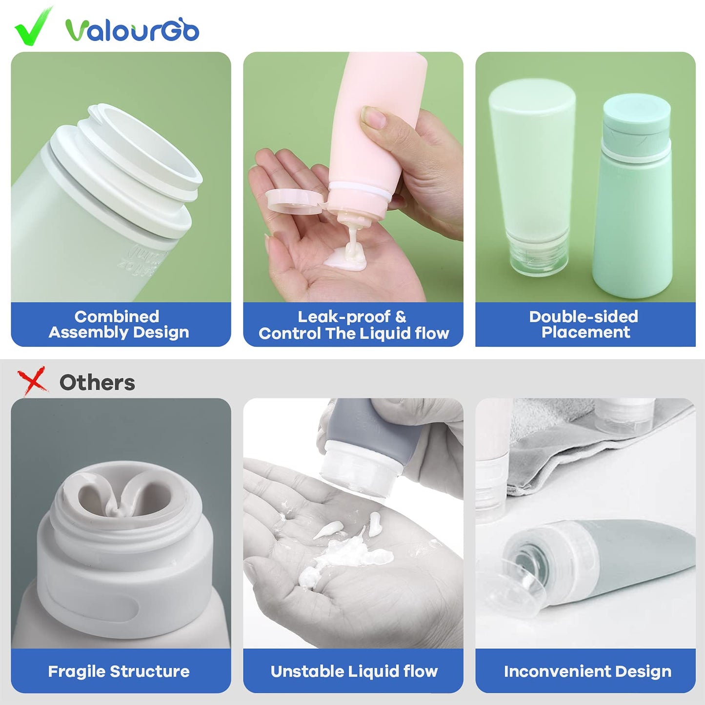 Valourgo Travel Bottles for Toiletries Tsa Approved Travel Size Containers BPA Free Leak Proof Travel Tubes Refillable Liquid Travel Accessories Beauty & Personal Care Valourgo
