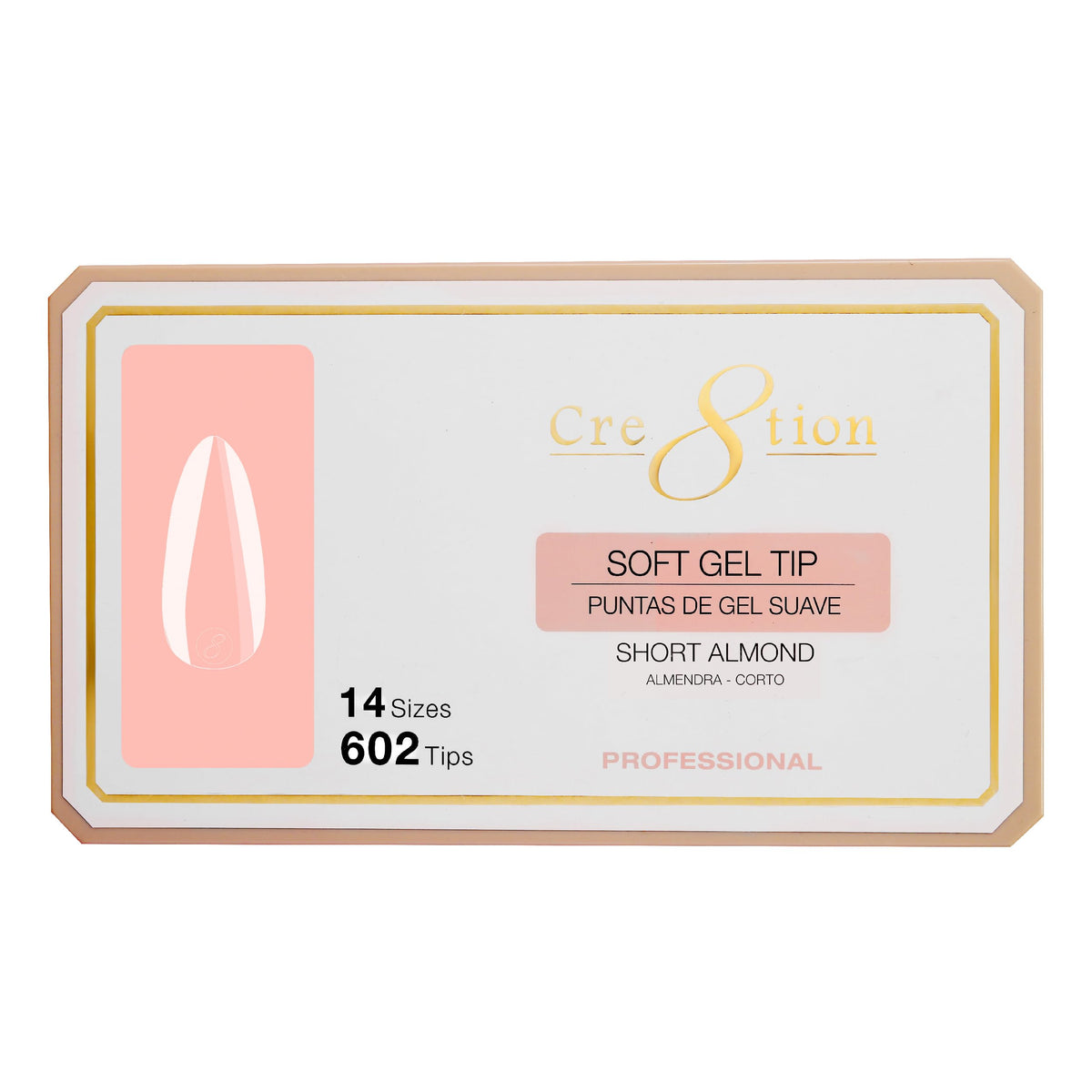 Cre8tion Soft Gel Nail Tips, Short Almond Shape, 602 Tips in 14 Sizes