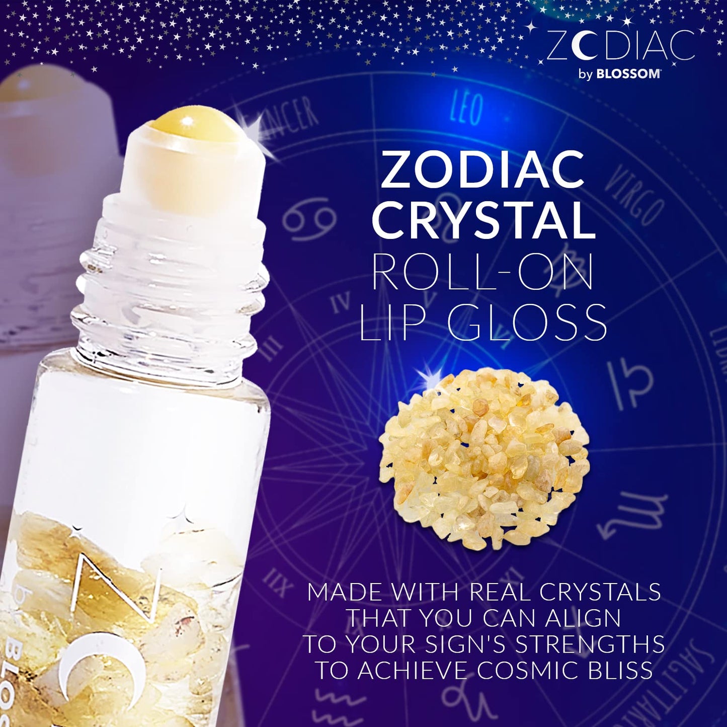 Blossom Lip Gloss Zodiac Sign Vanilla Scented Roll-On Lip Gloss, Moisturizing + Hydrating with Zodiac Crystals, Made in USA, 0.20oz, Leo Beauty & Personal Care Blossom