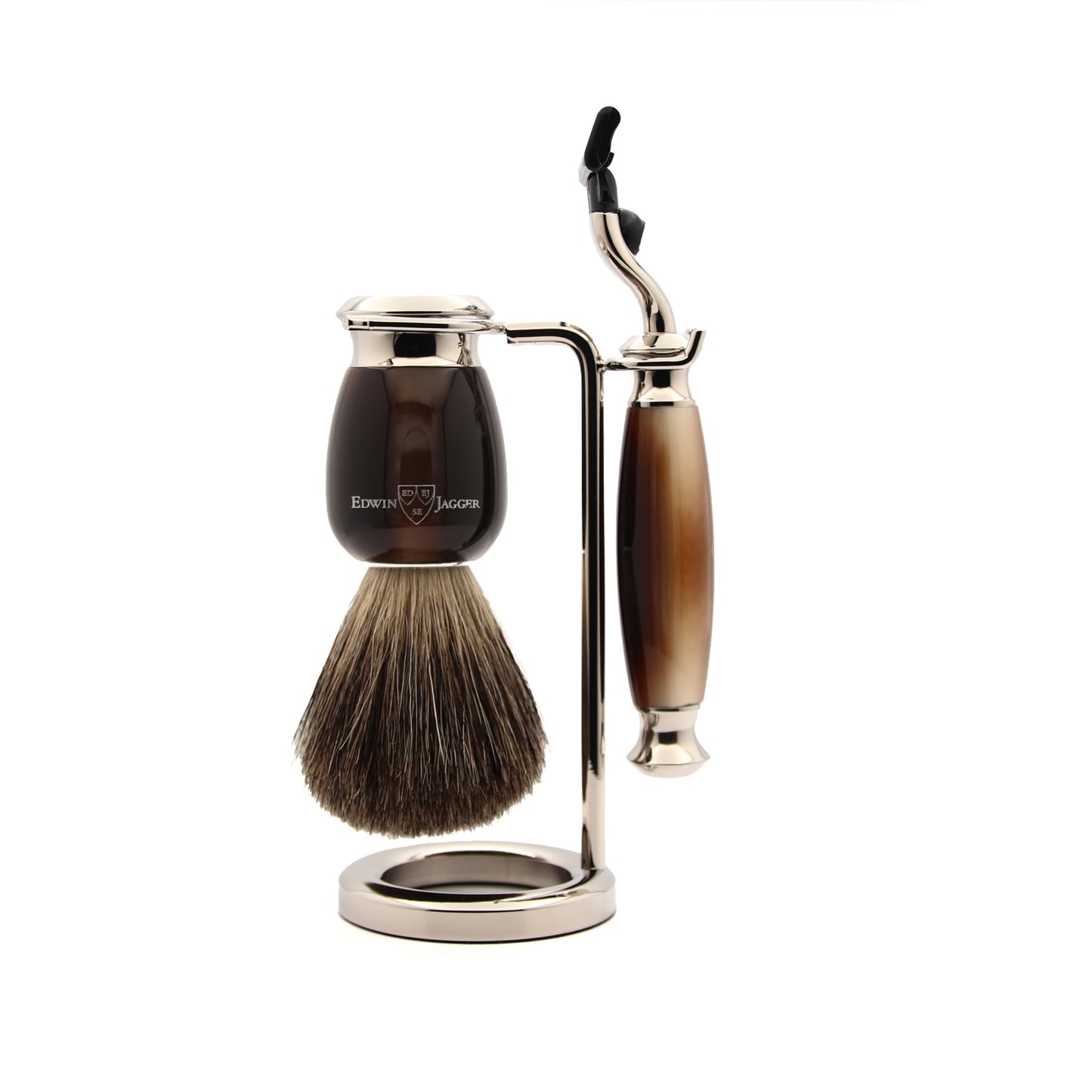 Edwin Jagger S81M582AMZ Imitation Light Horn & Nickel Classic Shaving Set with Pure Badger Shaving Brush and Mach 3 Razor for Shaving Cream or Soap Beauty and Personal Care Edwin Jagger