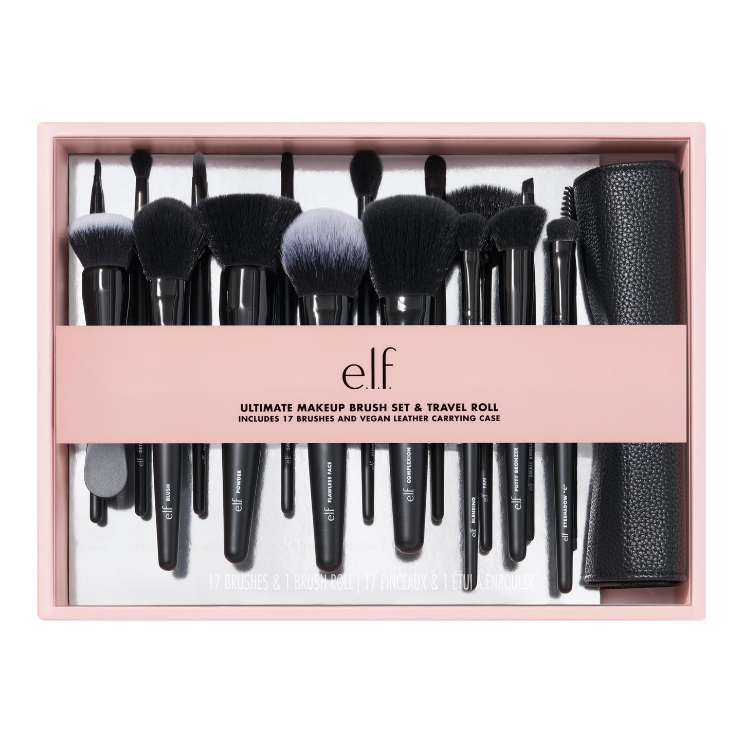 e.l.f. Ultimate Makeup Brush Set & Travel Roll, 17-Piece Brush Kit, Brushes For Eyeshadow, Foundation, Powder, Concealer & more, Vegan Beauty & Personal Care e.l.f.