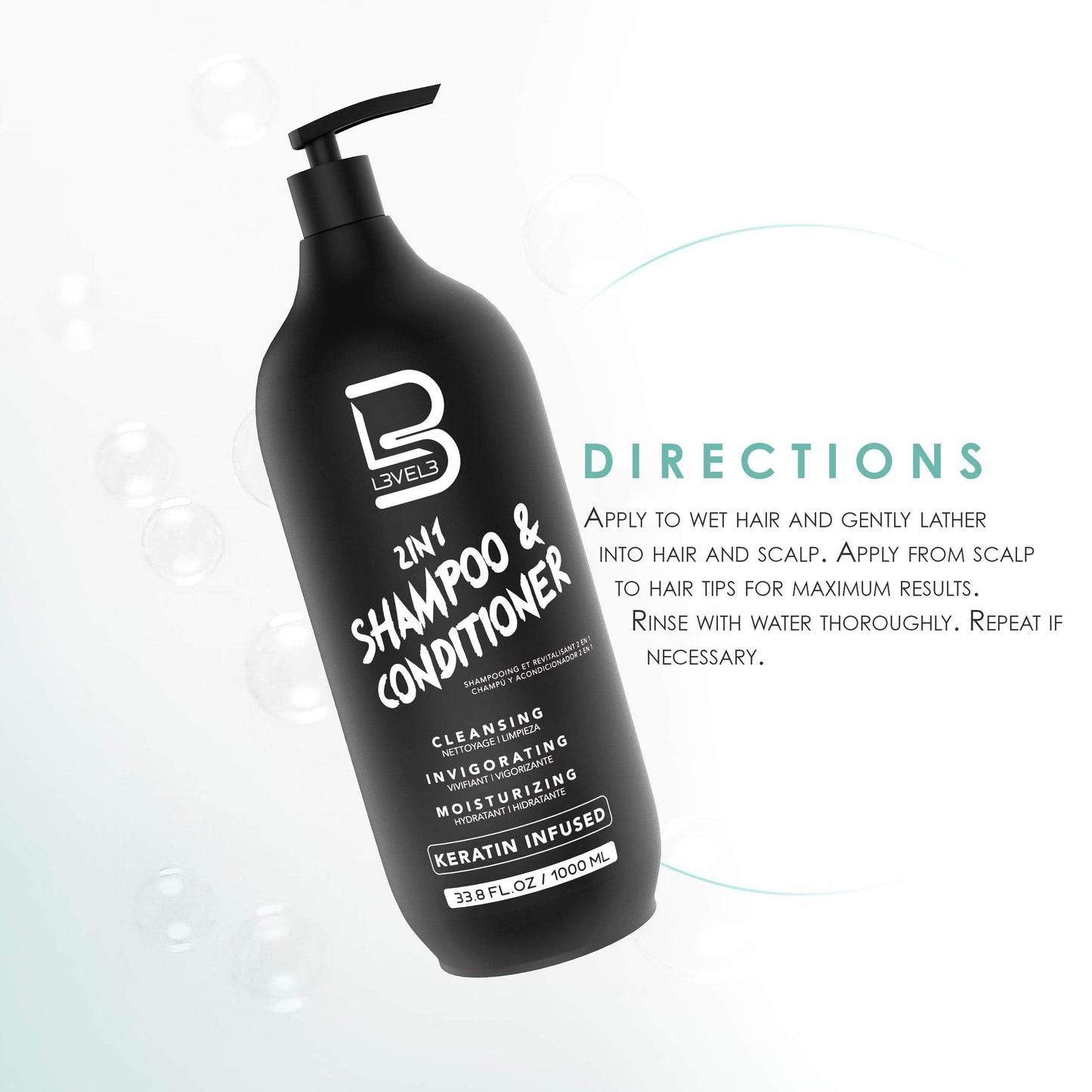 L3 Two in One Shampoo and Conditioner - Smooths and Strengthens Hair - Improves Shine and Tames Frizzy Hair - 33.8 Fl Oz Beauty & Personal Care L3