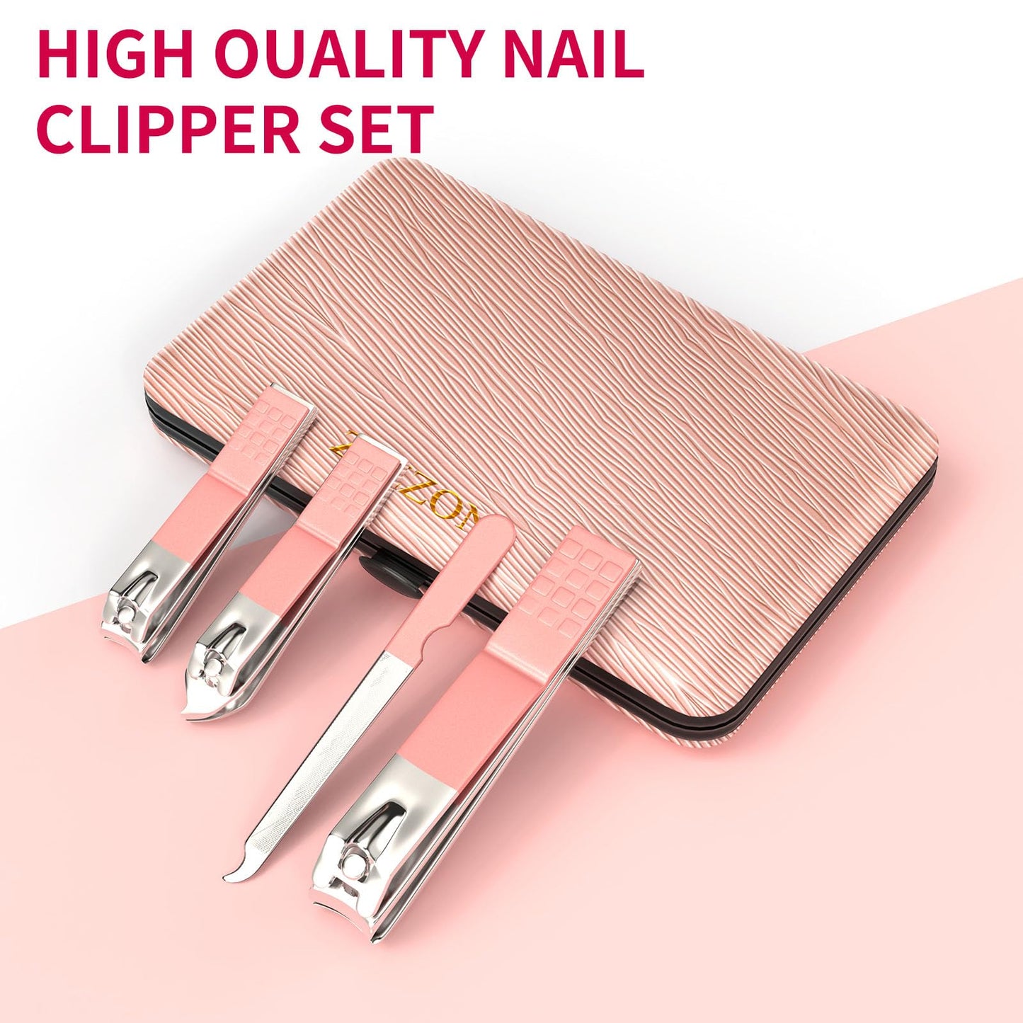 ZIZZON Travel Mini Manicure Set Nail Clipper Set 10 in 1 Stainless Steel Pedicure Care Grooming kit with Case Pink Beauty & Personal Care ZIZZON