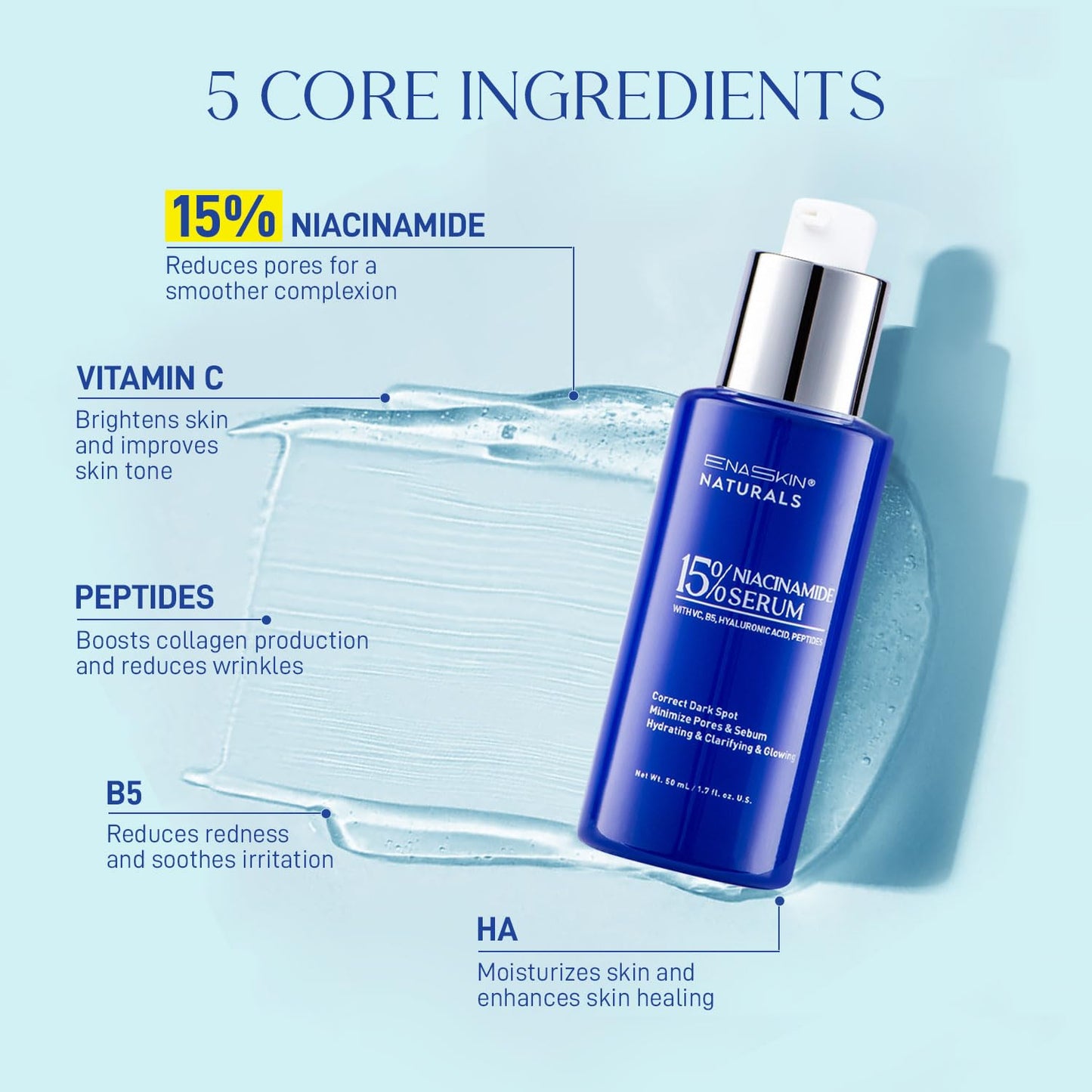 Niacinamide Serum 15% for Face - Dark Spot Corrector, Pore Minimizer, Oil & Blemish Control, Brightening & Hydrating with Vitamin C, B5, Peptides Beauty & Personal Care Enaskin Naturals