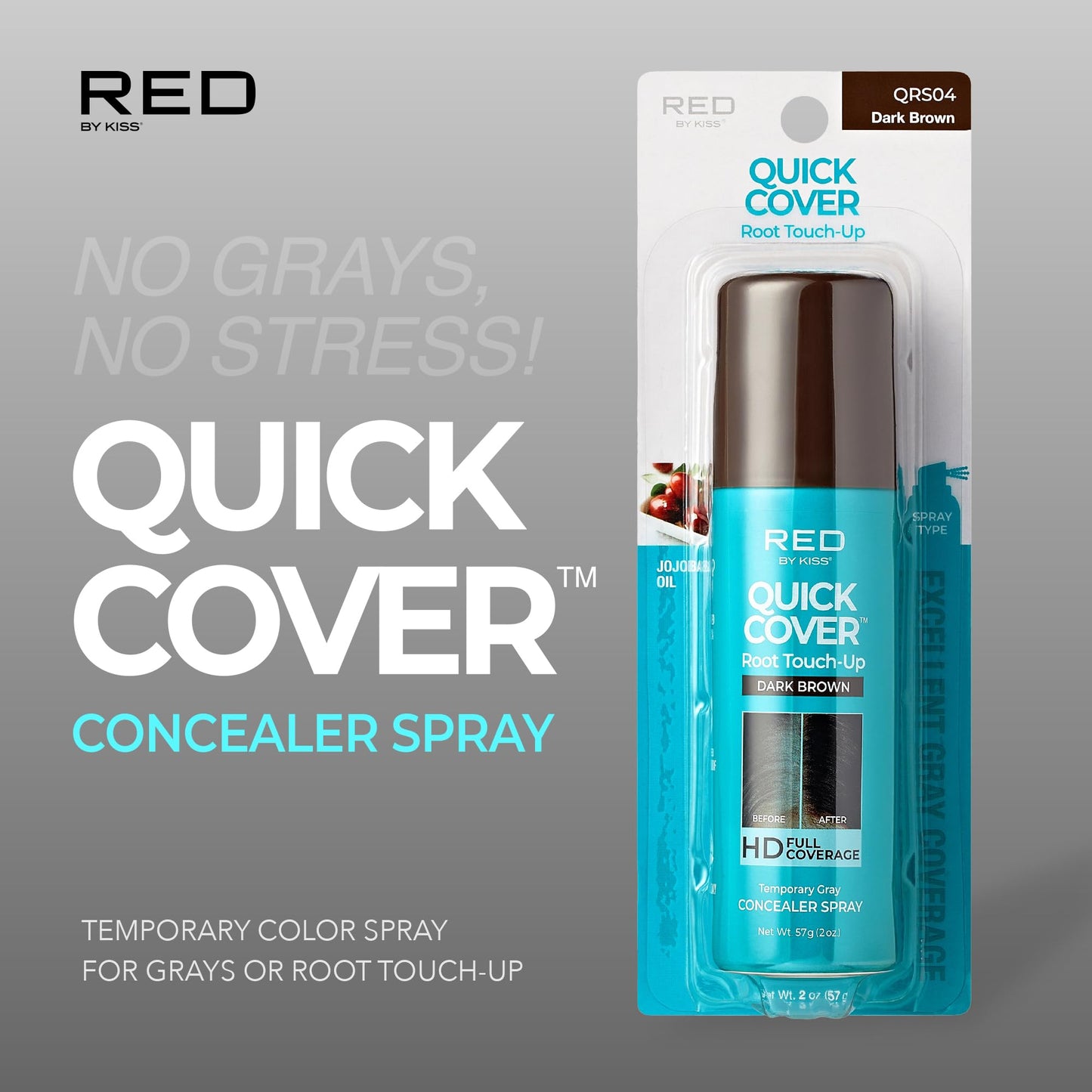 Red by Kiss Quick Cover Root Touch-Up Spray, Waterproof & Smudge-Proof Gray Coverage, Quick-Dry Formula with Jojoba Oil, Lightweight & Travel-Friendly Beauty & Personal Care Red by Kiss