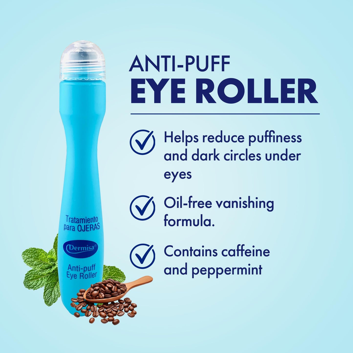 Dermisa Eye Roller for Puffy Eyes - Anti-Puff Dark Circle Under Eye Treatment Serum with Caffeine & Peppermint for Bright, Healthy Skin - Paraben Beauty & Personal Care Dermisa