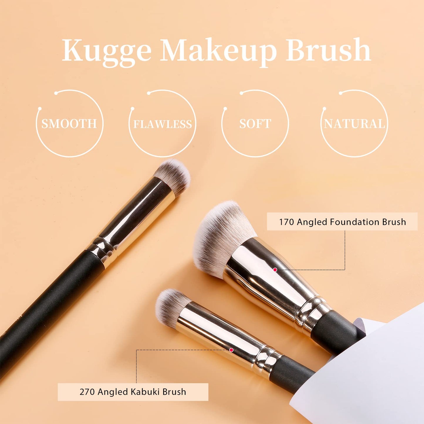 Kugge Under Eye Concealer Brush & Foundation Brush for Liquid Makeup, 2PCS Dense Synthetic Angled Kabuki Blending Makeup Brush, for Liquid, Cream Beauty & Personal Care Kugge