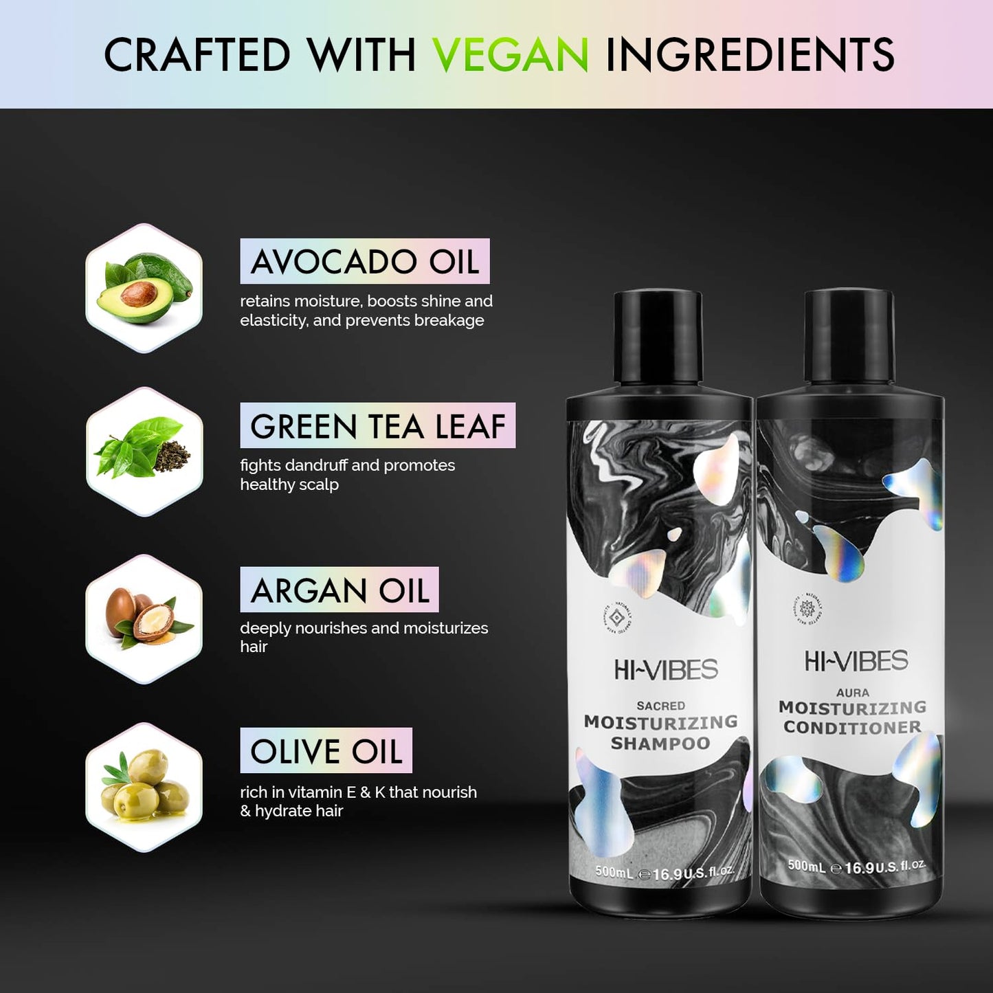 MOEHAIR Hi-Vibes Argan Oil Shampoo and Conditioner | Infused With Avocado, Sunflower, and Coconut Oils | Cleans and Nourishes Hair | Vegan Shampoo Beauty & Personal Care MOEHAIR