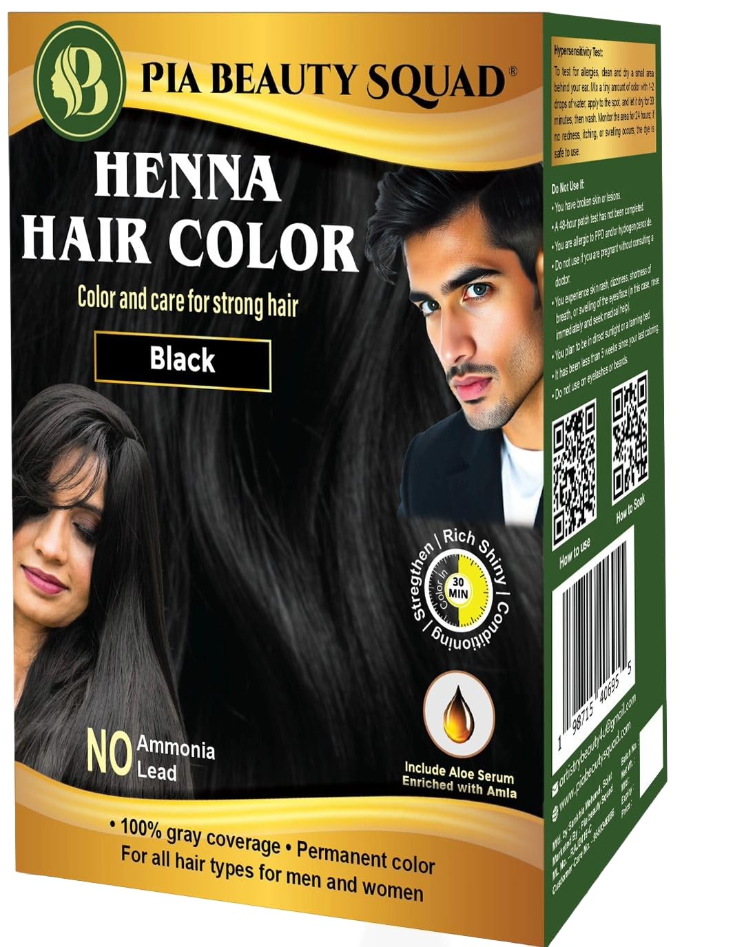 PIA Beauty Henna Hair Color Kit - Black - 30 Minute Ayurvedic Hair Dye with Serum - 100% Grey Coverage |Color mix+ Shine Serum | For Men & Women Beauty & Personal Care Pia beauty squad