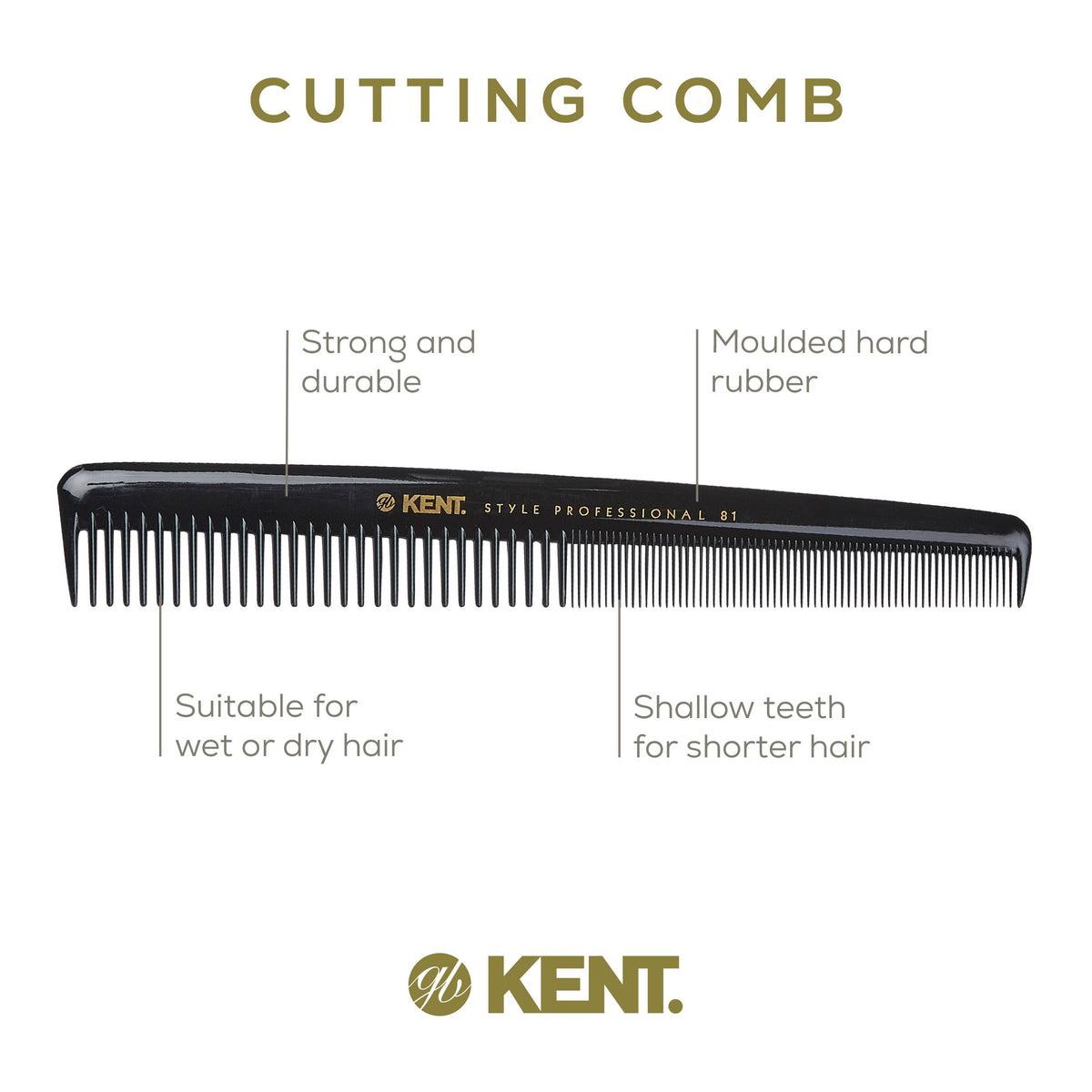 Kent SPC81 Salon-Style Dressing Cutting Comb with Wide and Fine Teeth - Professional Barber Haircut Comb for Styling and Teasing for All Hair Types -