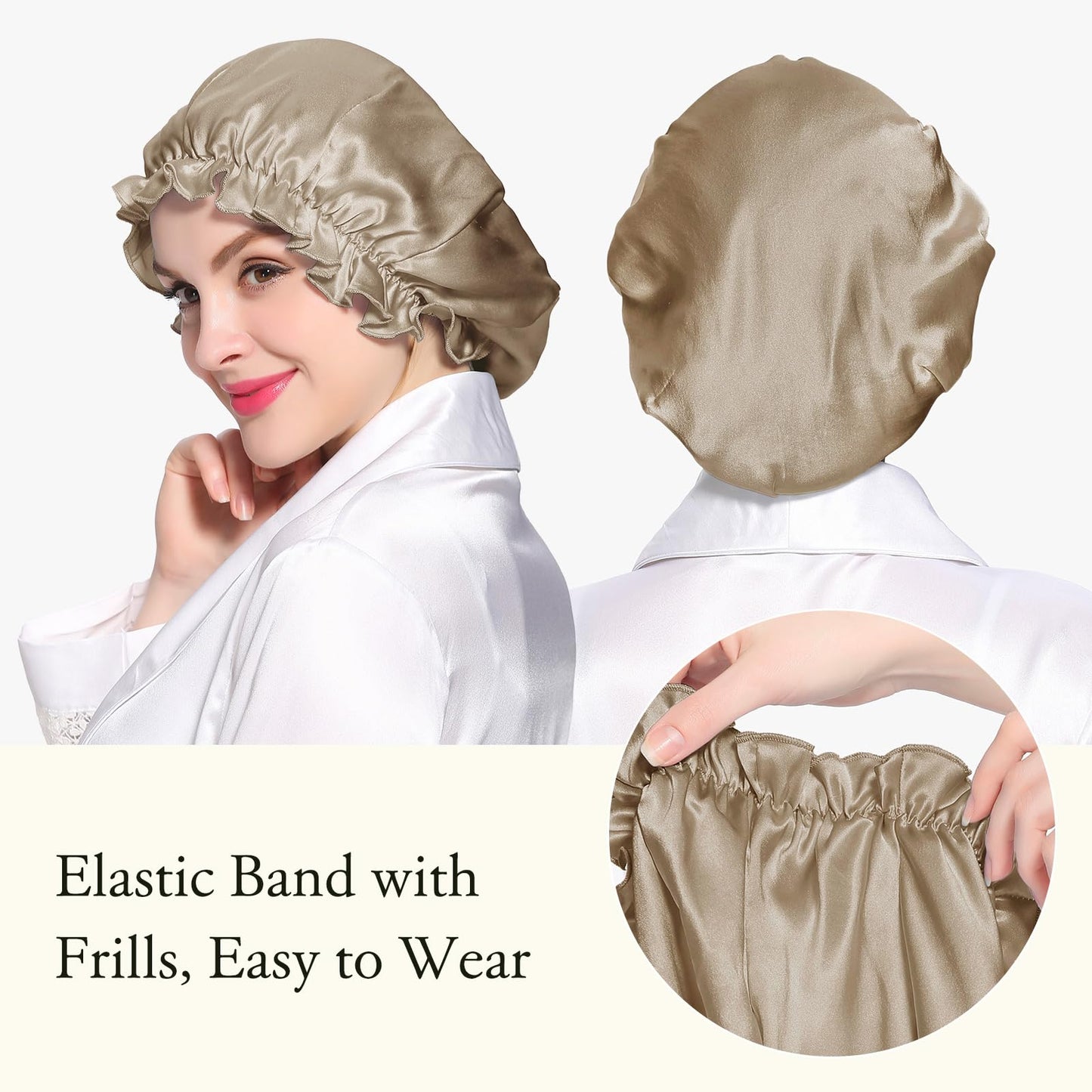 LILYSILK Silk Bonnet for Long and Cruly Hair Womens 100% Mulberry Silk Sleep Cap Ladies Hair Warp for Sleeping with Elastic Band Frills Silk Turban Beauty and Personal Care LilySilk