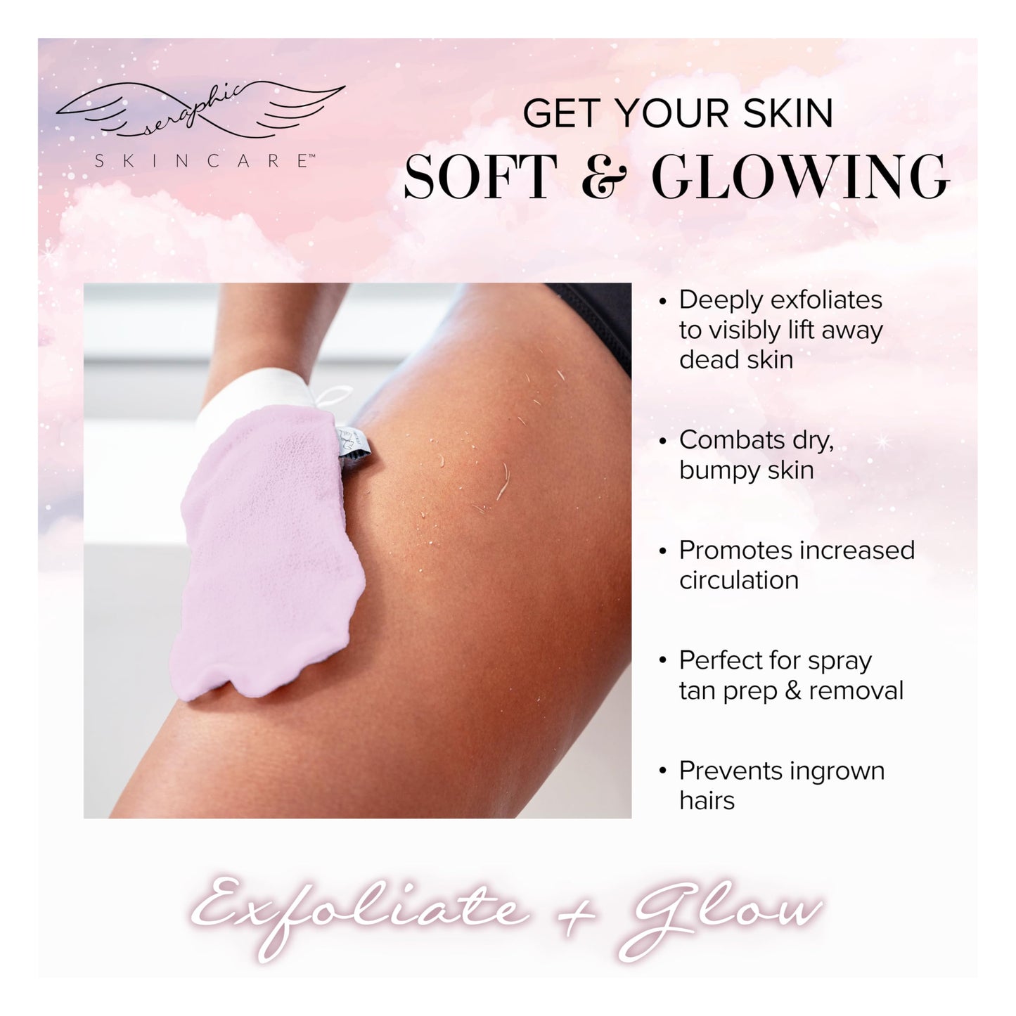 Seraphic Skincare Limited-Edition Pink Premium Exfoliating Mitt for Body 1pc - Exfoliating Glove & Body Scrubber for Shower Use, Deep Body Beauty and Personal Care SERAPHIC SKINCARE