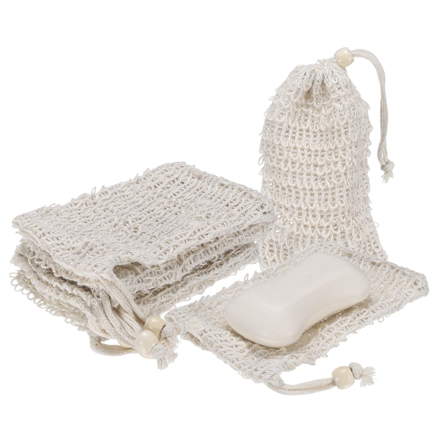 uxcell 20 Pcs Soap Saver Bag, 5.5"x3.5" Mesh Soap Bag with Drawstring White Wooden Bead Cotton Scrubber Pouch Exfoliating Net for Body Shower Foaming Beauty and Personal Care uxcell