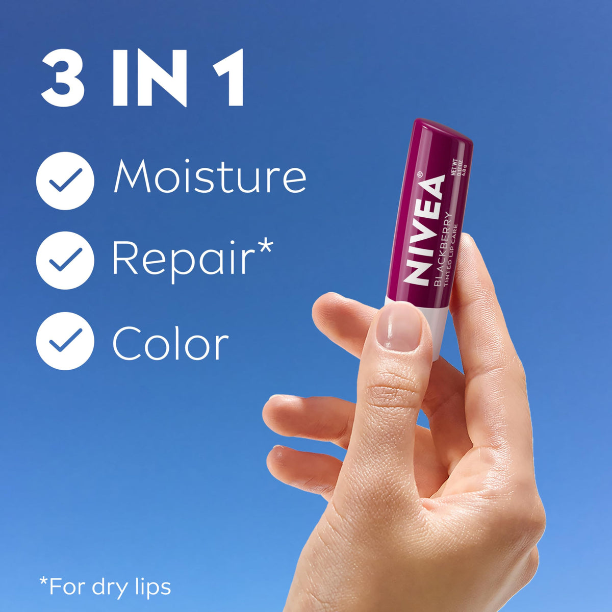 NIVEA Blackberry Lip Care, Tinted Lip Balm with Shea Butter, Nourishing Oils and Vitamin C & E, 3-in-1 Moisture, Repair (for Dry Lips) and Color, 0.17 Beauty & Personal Care NIVEA
