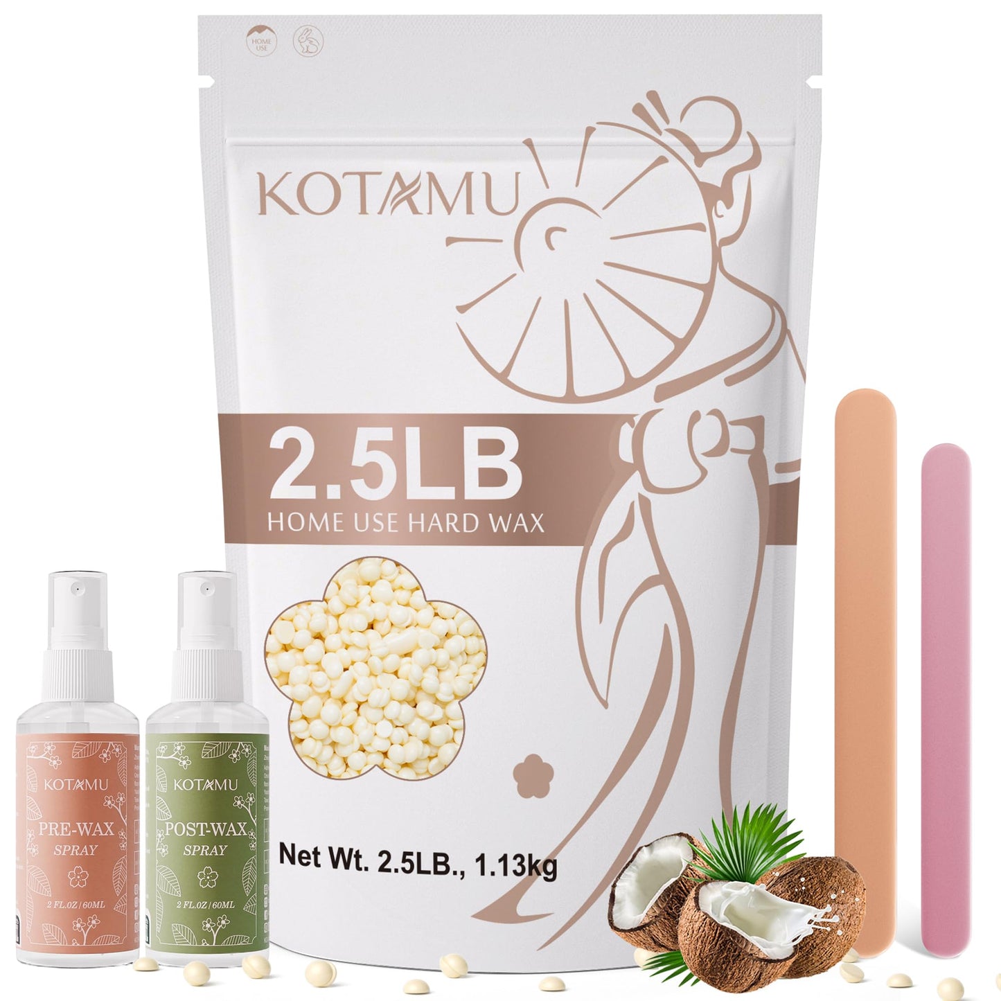 KOTAMU Hard Wax Beads for Women & Men Hair Removal, Cream Wax Beans for Full Body Sensitive Skin Chest Back Leg Facial Bikini Brazilian Waxing, 2.5lb Beauty and Personal Care KOTAMU