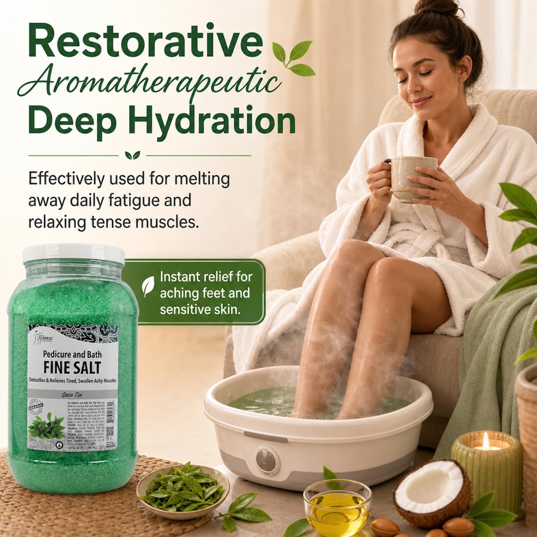 SPA REDI - Detox Foot Soak Pedicure and Bath Fine Salt, Green Tea, 128 Oz - Made with Dead Sea Salts, Argan Oil, Coconut Oil, and Essential Oil Beauty and Personal Care SPA REDI