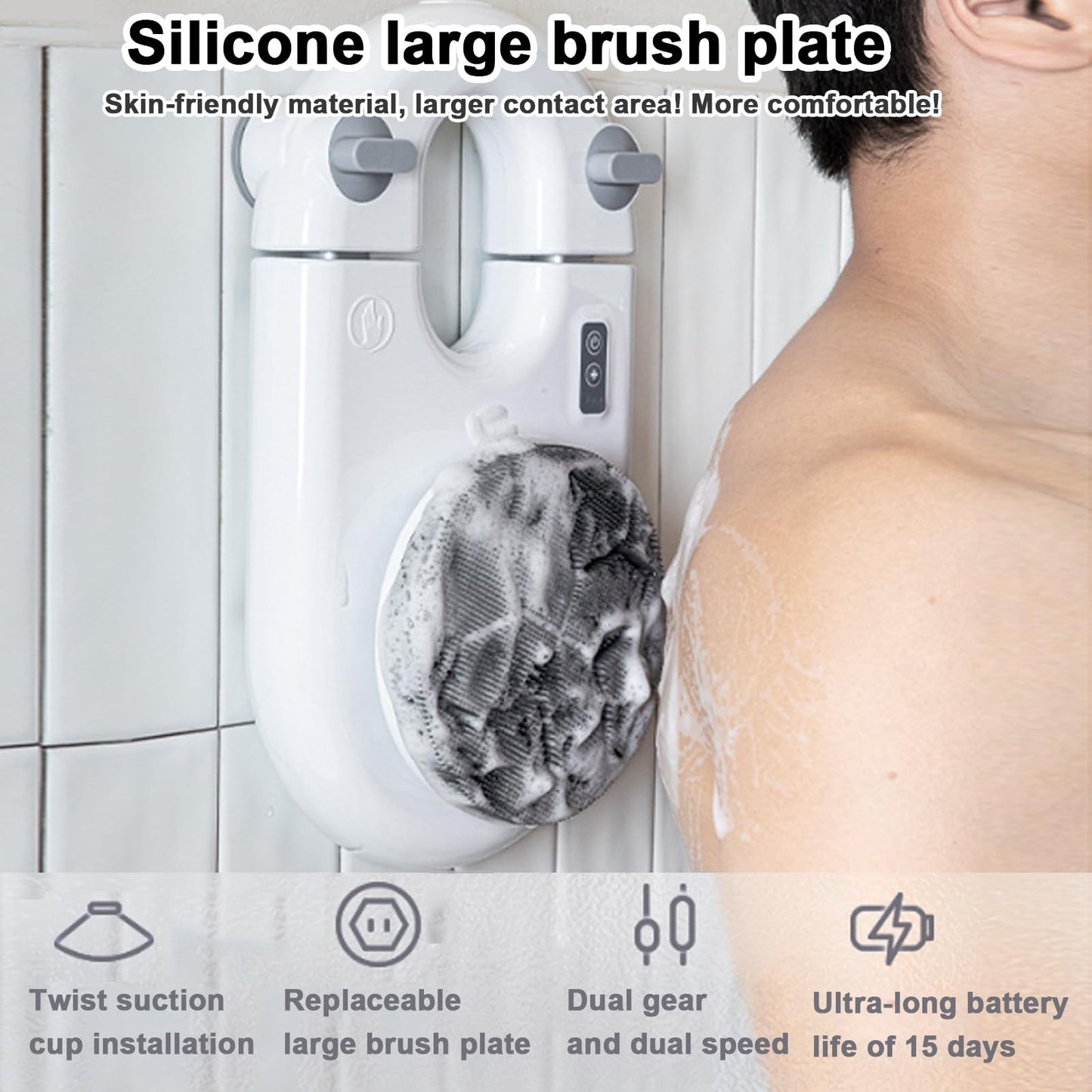 RENJJPBO Wall Mounted Electric Back Scrubber, Shower Back Scrubber 360° Automatic Rota-Tion, 2-Speed Adjustment, Electric Back Exfoliating Bath Wash Beauty and Personal Care RENJJPBO